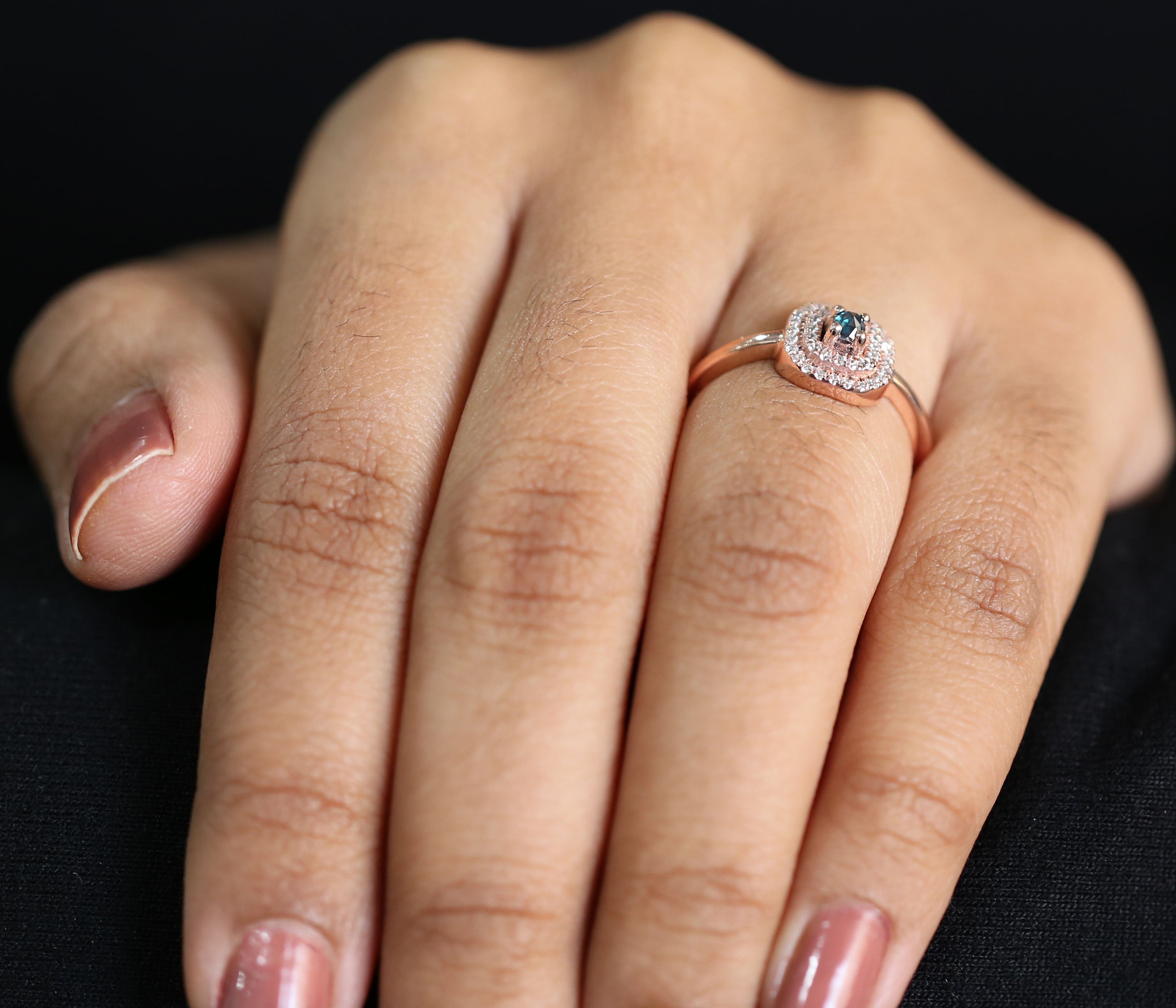 Cushion Shape Blue Color Diamond Ring 0.11 Ct 2.80 MM Cushion Diamond Ring 14K Solid Rose Gold Silver Engagement Ring Gift For Her QN2534