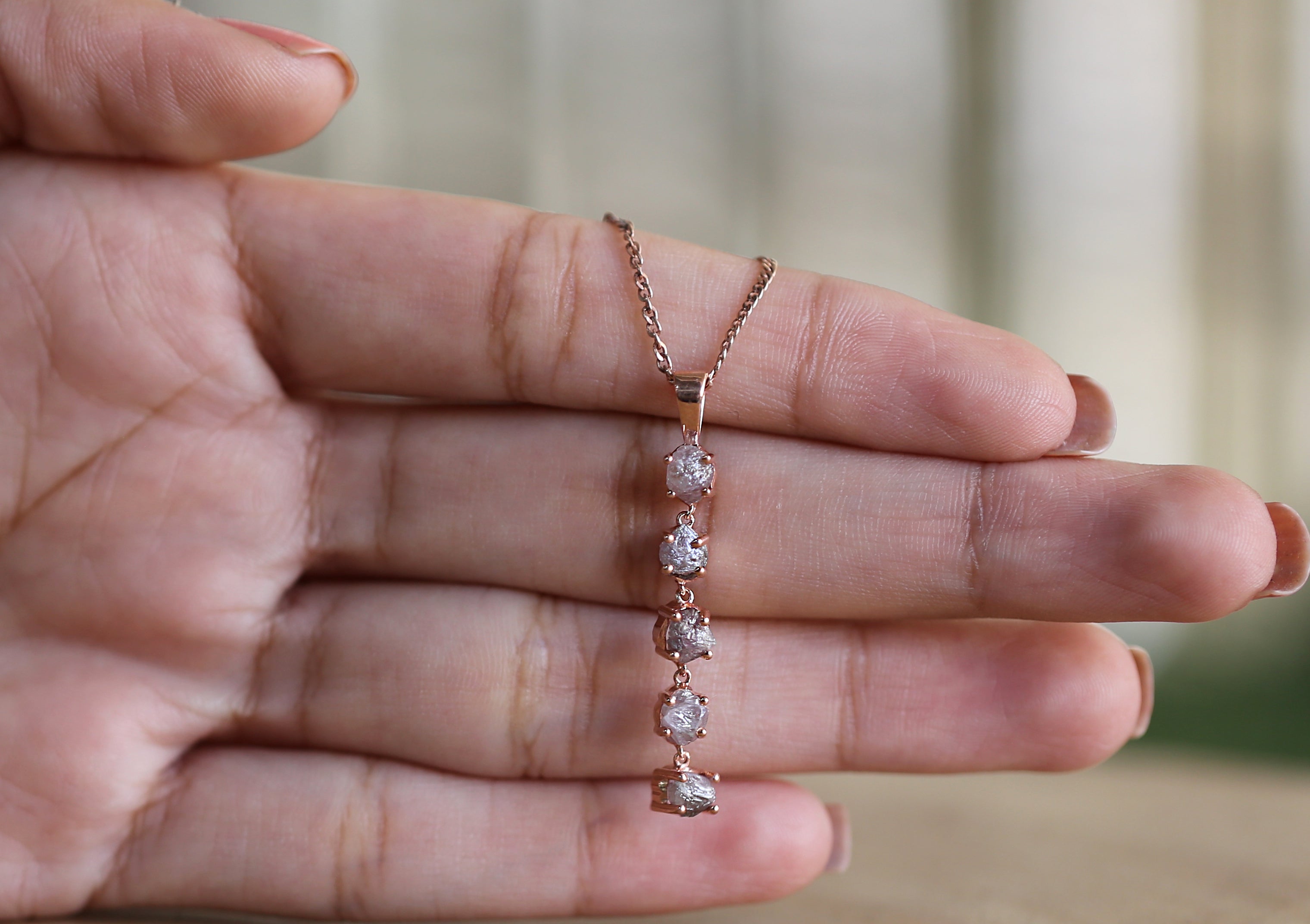 Rough Pink Color Diamond Pendant 2.12 Ct 4.80 MM Rough Diamond Pendant 14K Solid Rose Gold Silver Engagement Pendant Gift For Her QN163