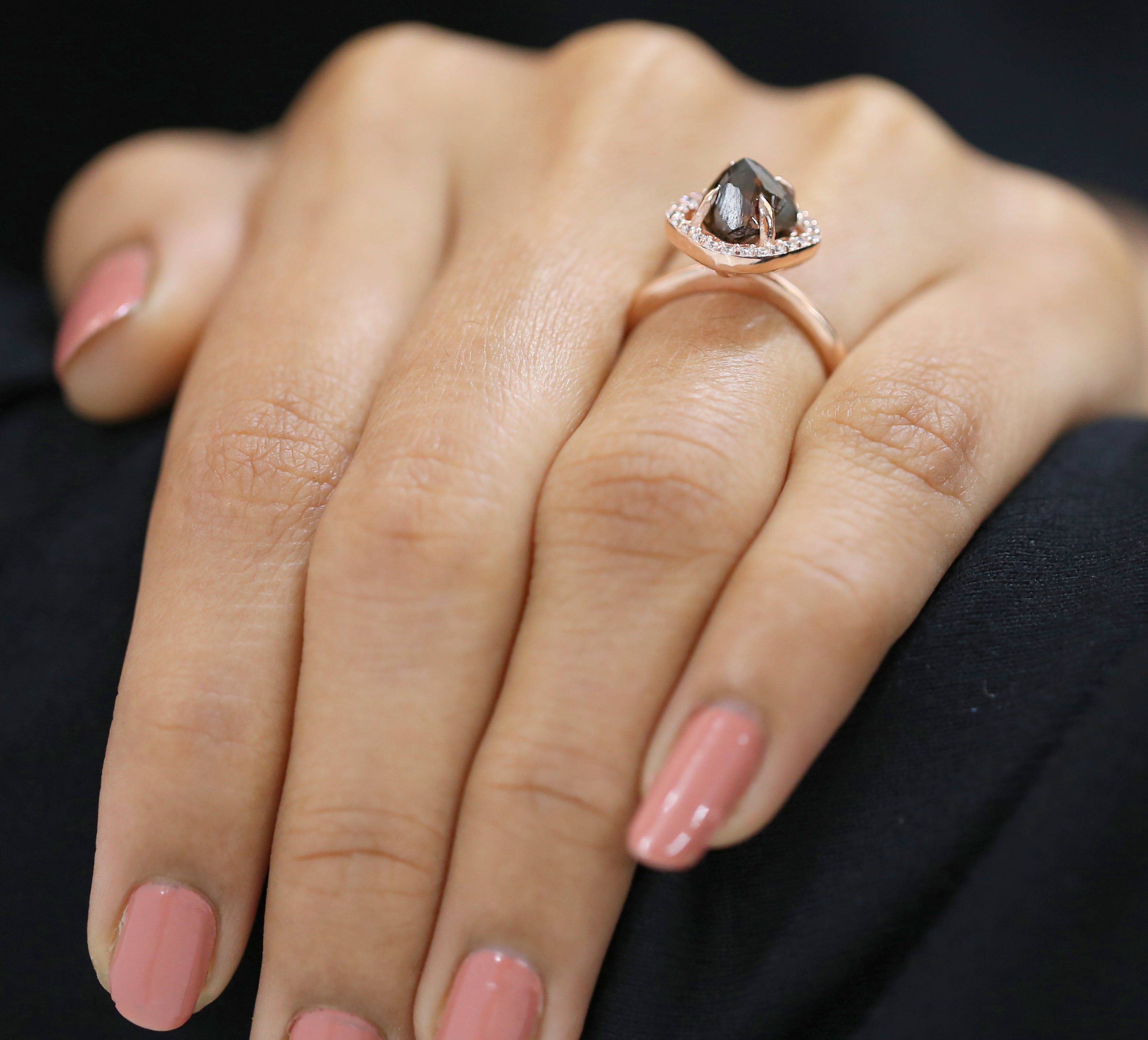 Rough Brown Color Diamond Ring 2.56 Ct 6.80 MM Irregular Rough Diamond Ring 14K Solid Rose Gold Silver Engagement Ring Gift For Her QLB6307