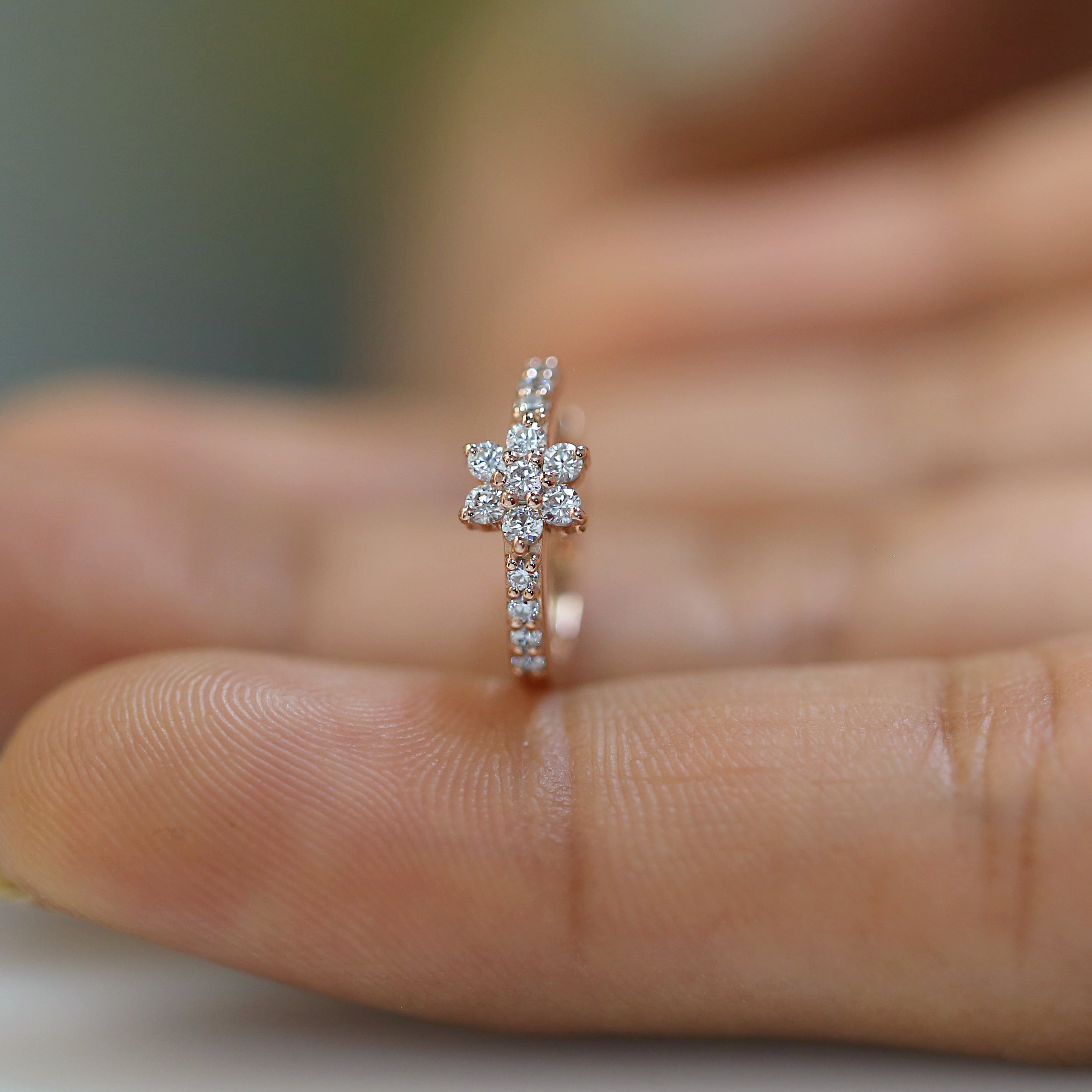 Natural White Round Diamond Nose Rings Engagement Wedding Gift Nose Ring 14K Solid Rose White Yellow Gold Nose Ring 0.16 CT KD951