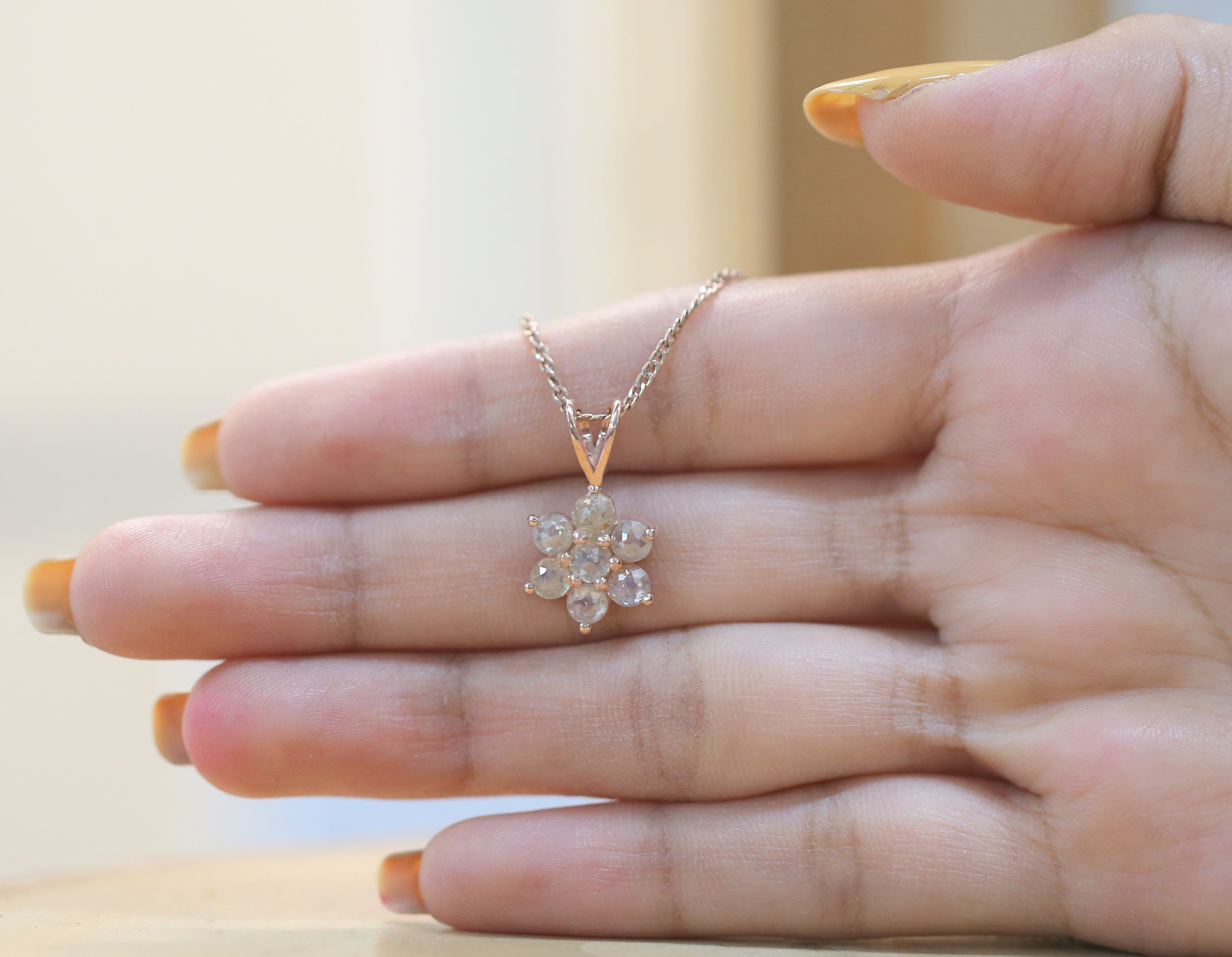 Round Rose Cut Diamond Pendant, Unique Diamond Pendant, Dangling Diamond Pendant, Round Cut Diamond, No Chain Including Only Pendant KDL1703