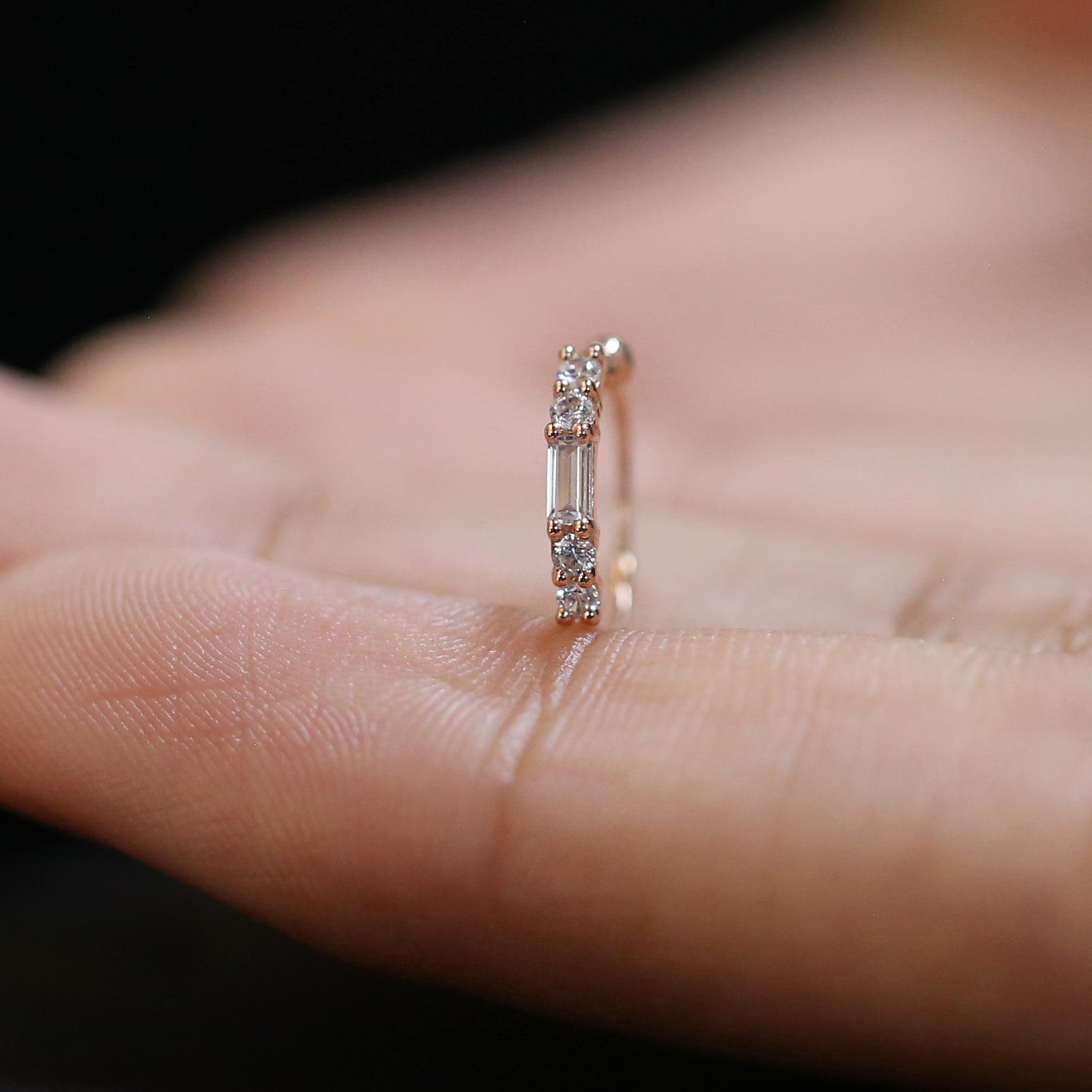 Natural White Round/Baguette Diamond Nose Rings Engagement Wedding Gift Nose Ring 14K Solid Rose White Yellow Gold Nose Ring 0.10 CT KD970