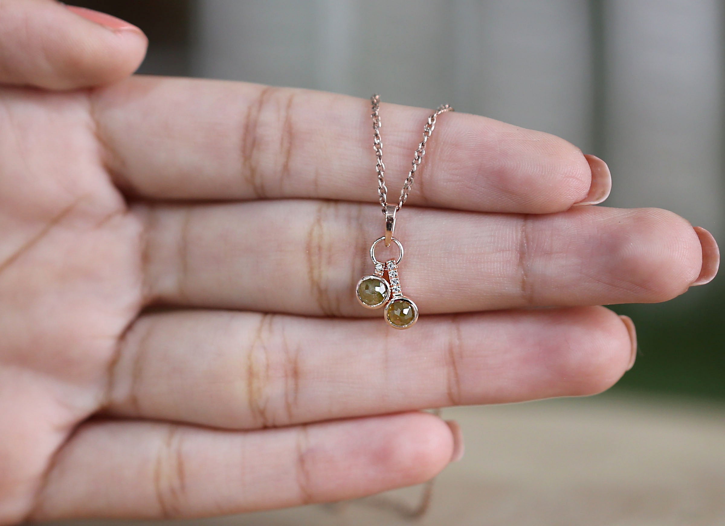 Round Rose Cut Yellow Color Diamond Pendant Engagement Wedding Gift Pendant 14K Solid Rose White Yellow Gold Pendant 0.84 CT KDK1203