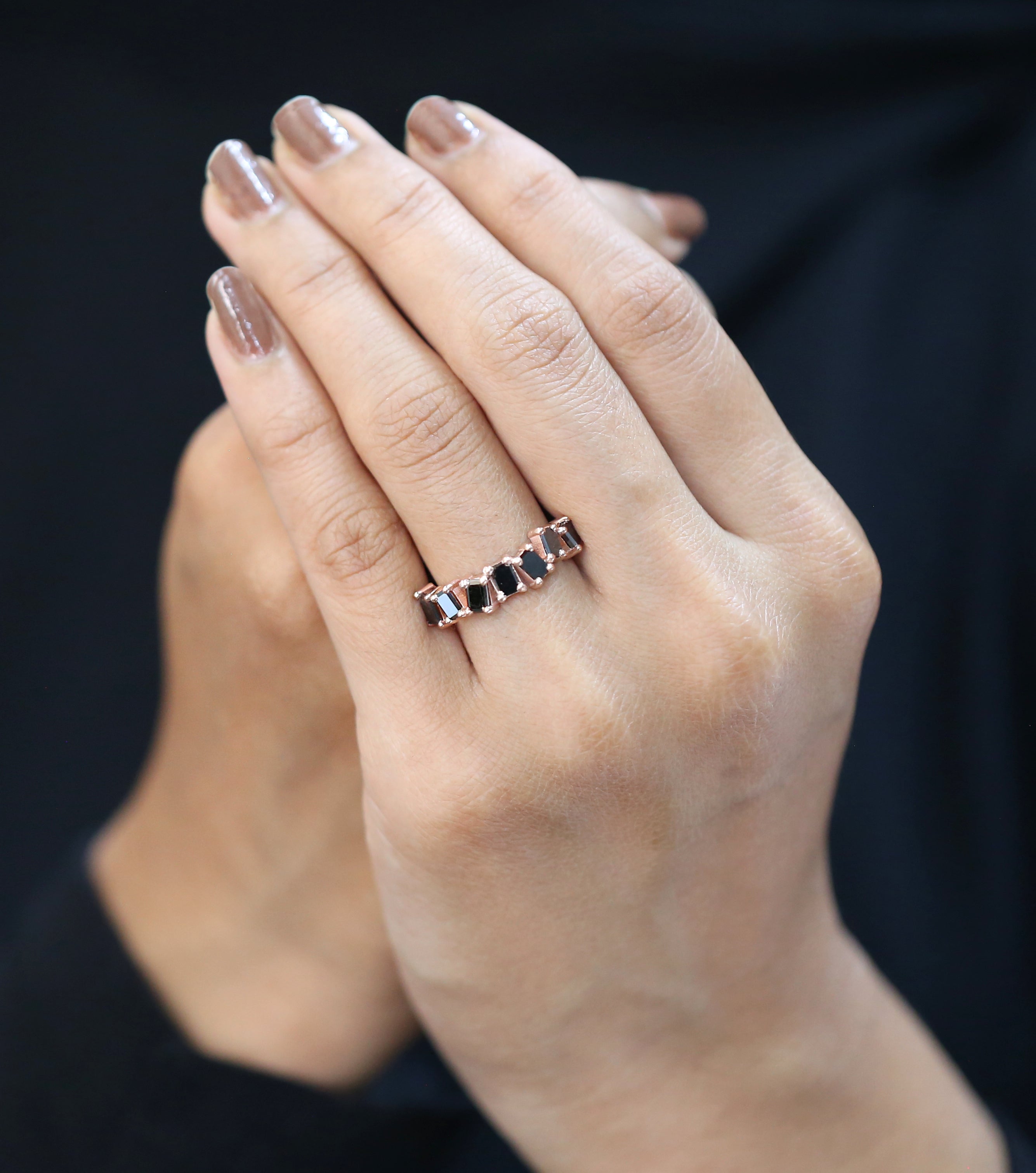 Baguette Black Color Diamond Ring 1.27 Ct 4.40 MM Baguette Cut Diamond Ring 14K Solid Rose Gold Silver Engagement Ring Gift For Her QN1358