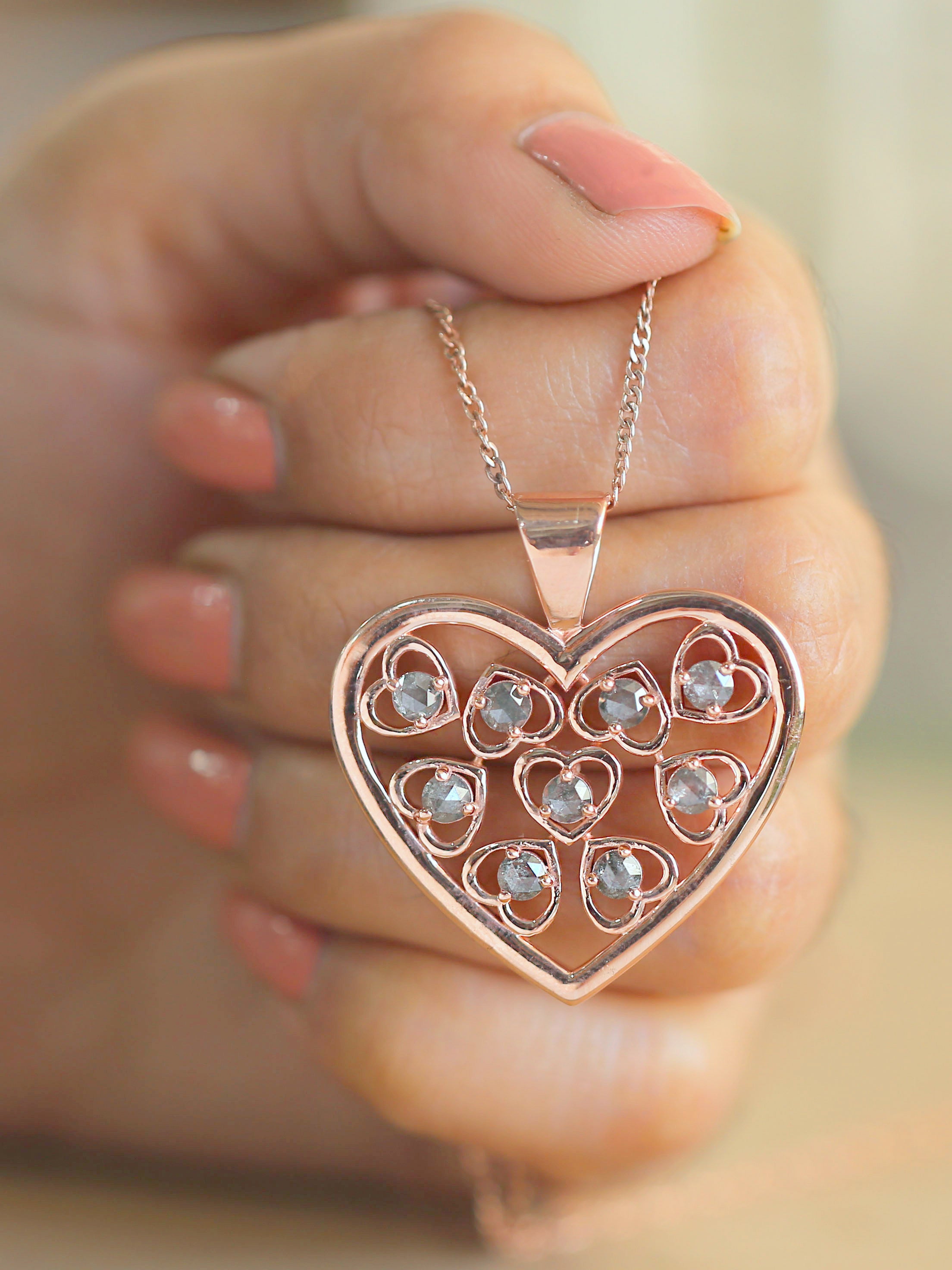 Round Rose Cut Salt And Pepper Diamond Pendant, Unique Diamond Pendant, Dangling Diamond Pendant, No Chain Including Only Pendant KDL2404