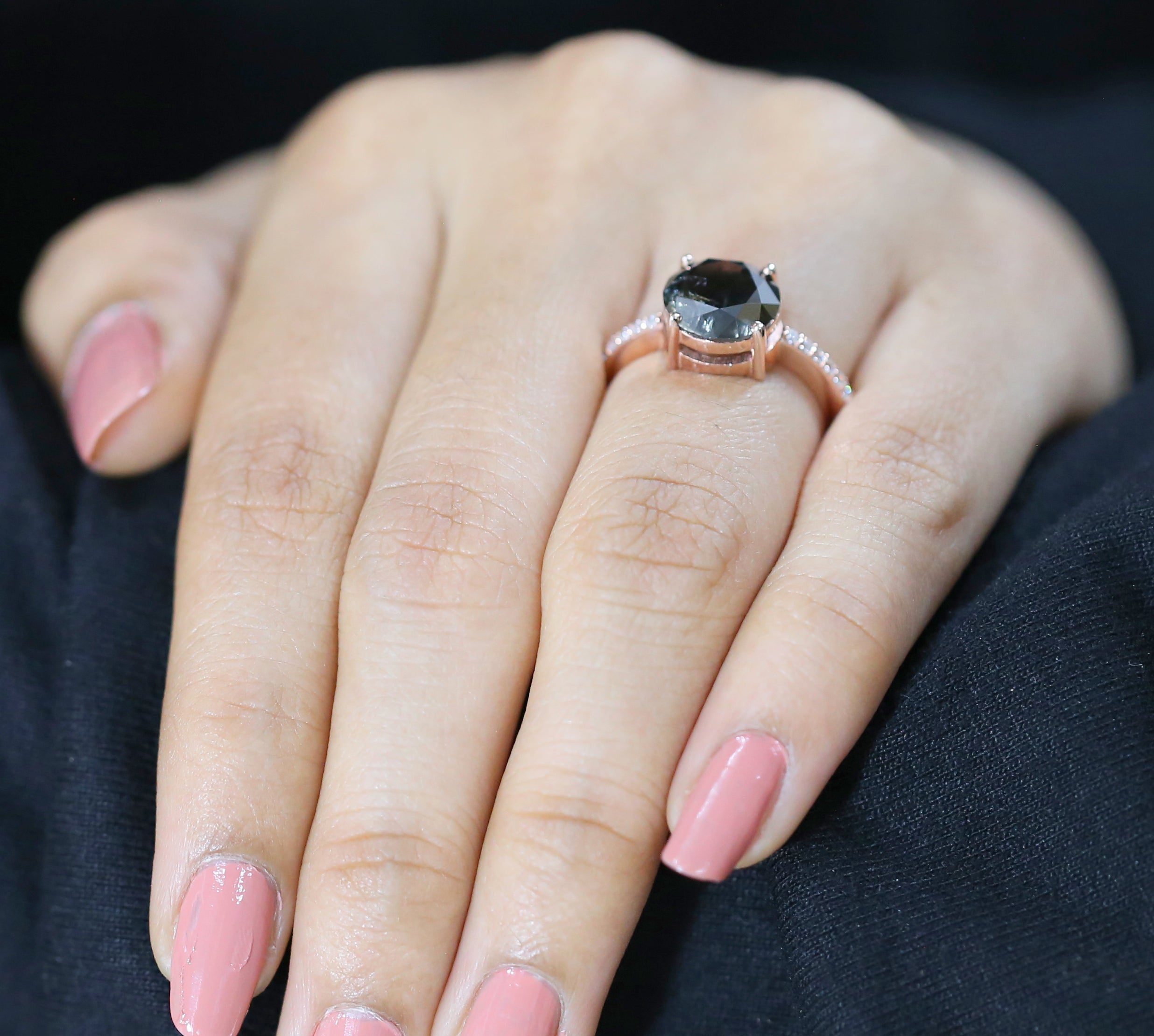 Round Cut Black Color Diamond Ring 2.93 Ct 9.00 MM Round Shape Diamond Ring 14K Solid Rose Gold Silver Engagement Ring Gift For Her QL389