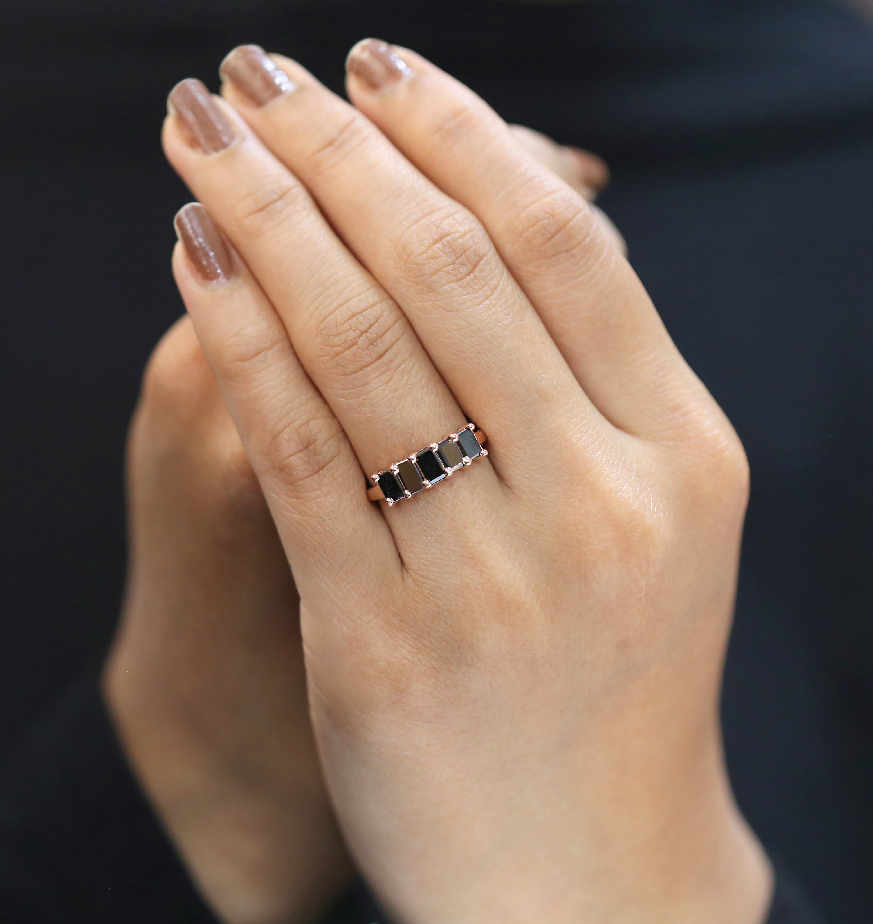 Black Color Baguette Diamond Ring 14K Solid Rose White Yellow Gold Ring Engagement Wedding Gift Ring 1.03 CT KDN1371