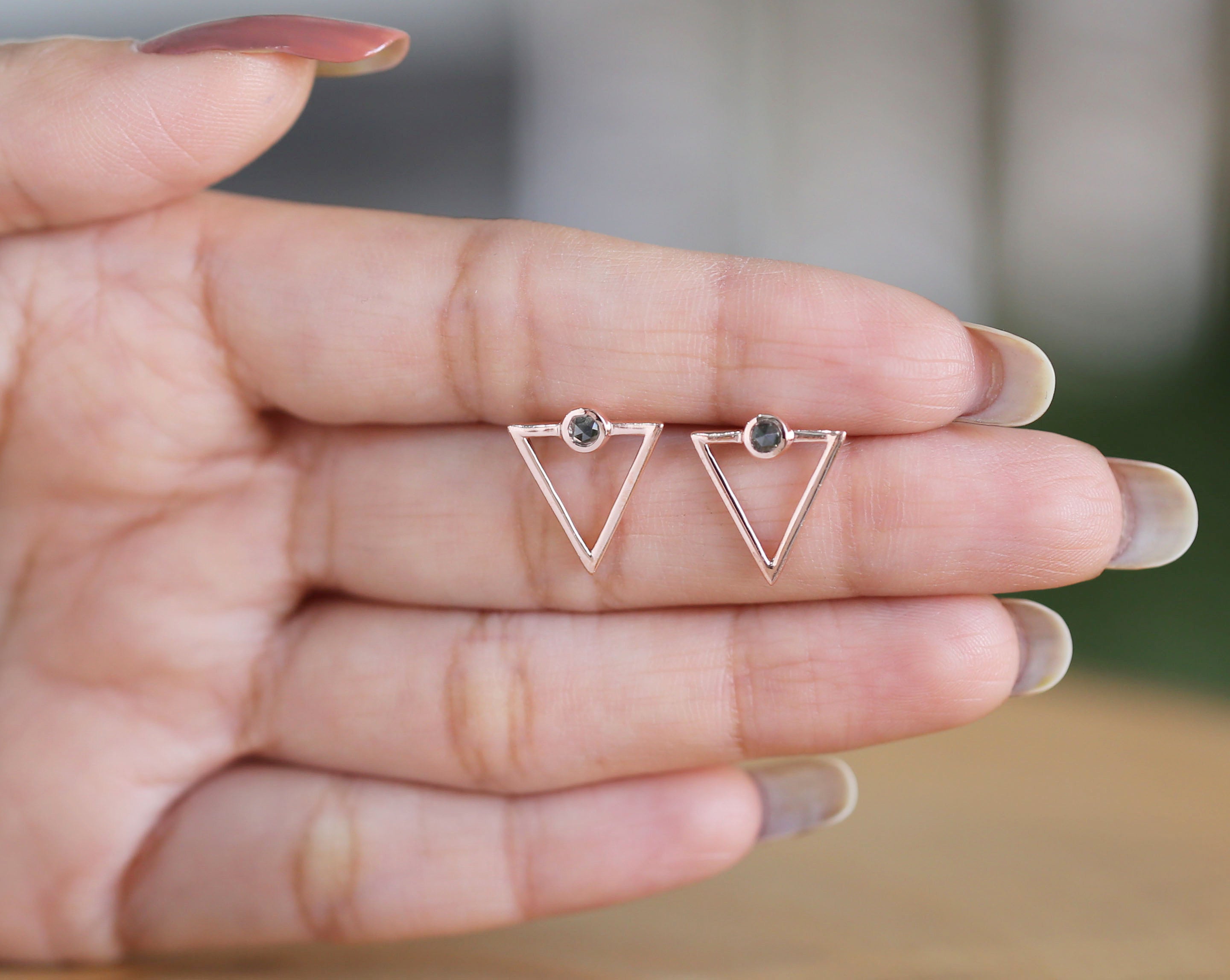 Round Rose Cut Salt And Pepper Diamond Earring Engagement Wedding Gift Earring 14K Solid Rose White Yellow Gold Earring 0.24 CT KD1082