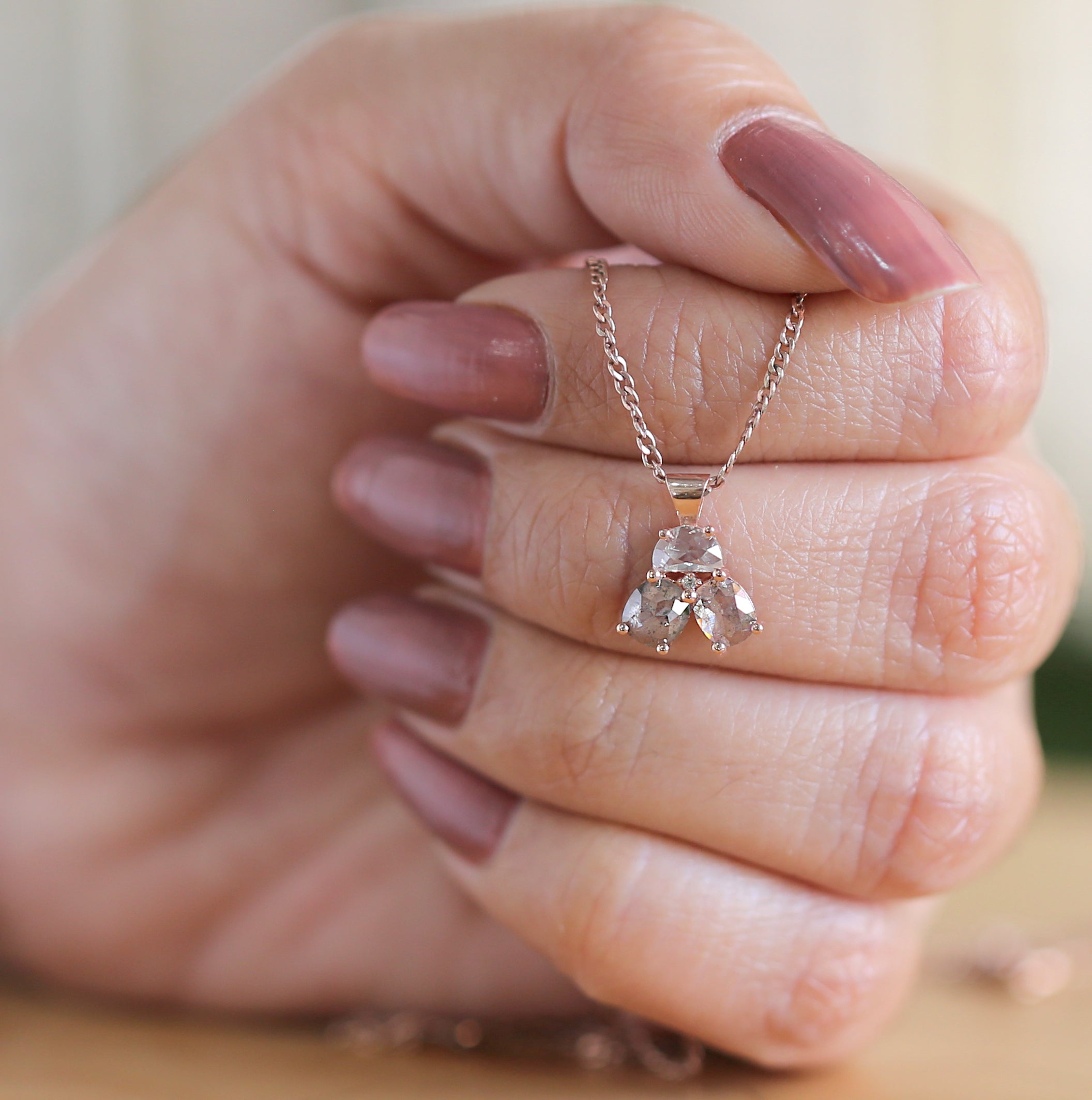 Mix Shape Salt And Pepper Diamond Pendant, Unique Diamond Pendant, Salt And Pepper Diamond Pendant, Dangling Diamond Pendant KDL184