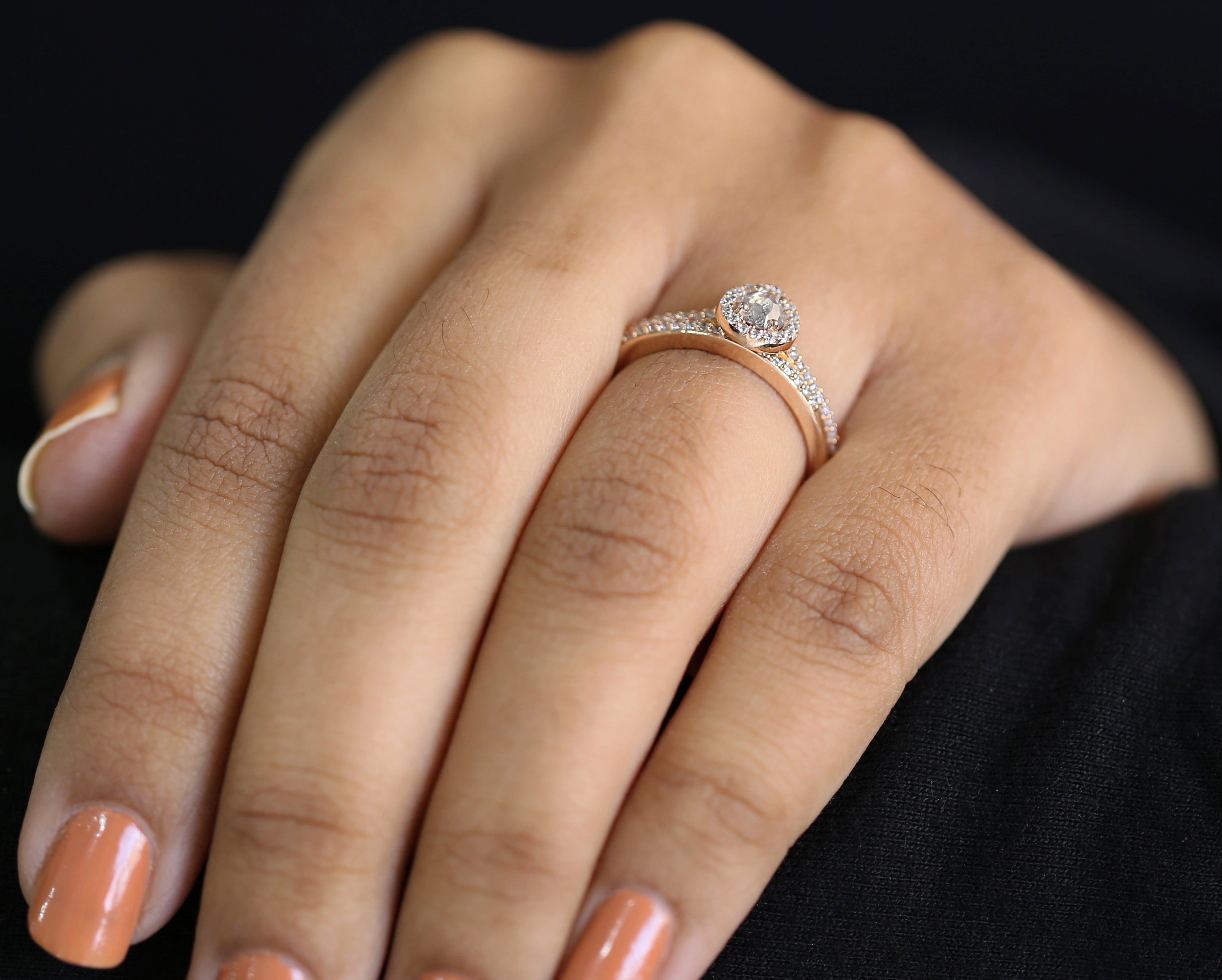 Pear Cut Salt And Pepper Diamond Ring 0.23 Ct 4.65 MM Pear Diamond Ring 14K Solid Rose Gold Silver Pear Engagement Ring Gift For Her QN2529