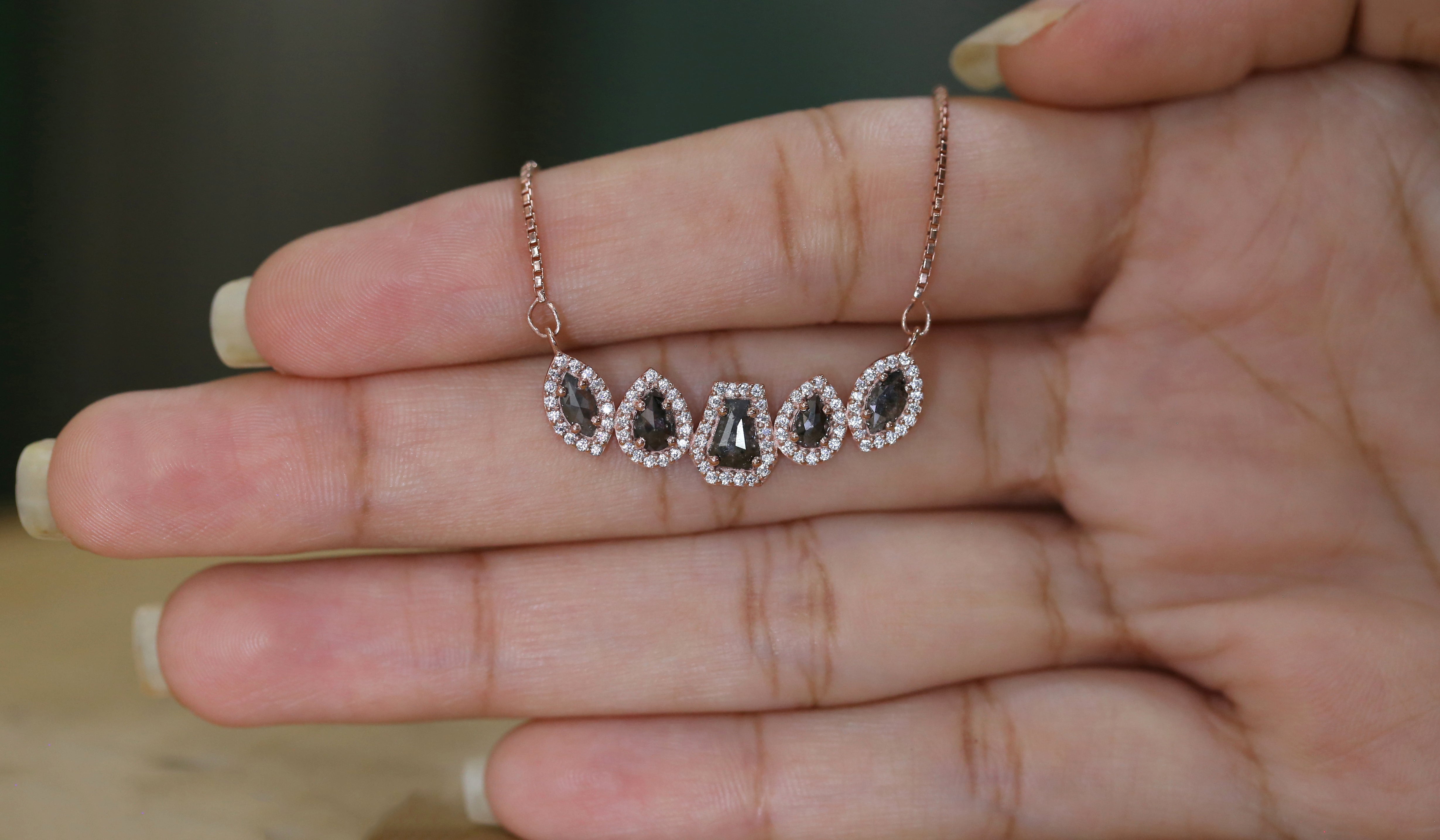 Mix Shape Salt And Pepper Diamond Pendant Engagement Wedding Gift Pendant 14K Solid Rose White Yellow Gold Pendant 1.17 CT KDN1804