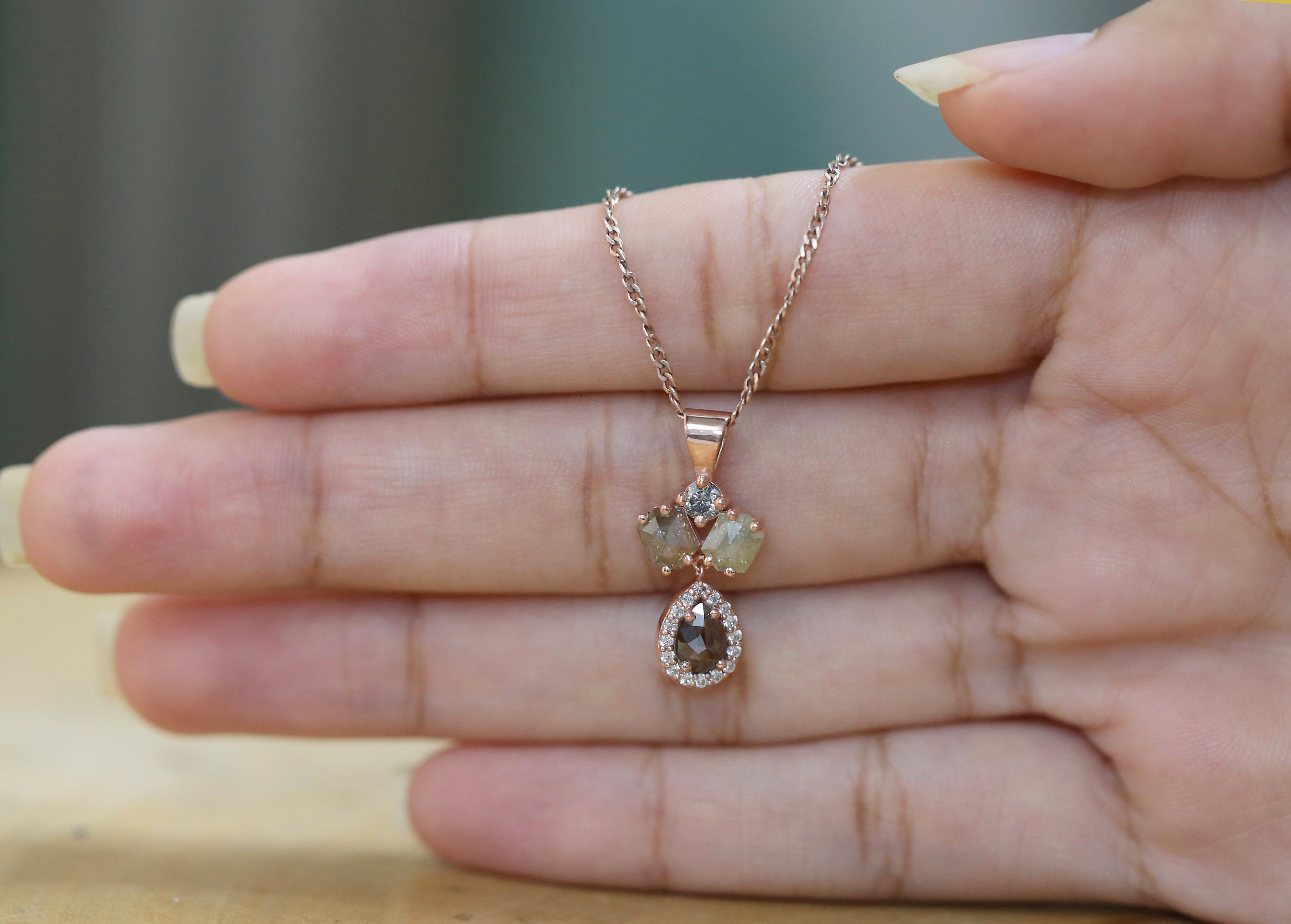 Mix Shape Salt And Pepper Diamond Pendant, Unique Diamond Pendant, Salt And Pepper Diamond Pendant, No Chain Including Only Pendant, KDL647