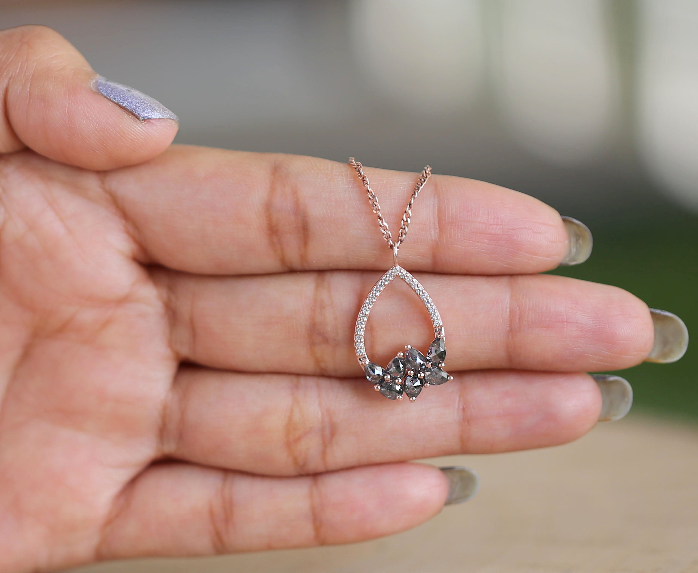 Pear Salt And Pepper Diamond Pendant, Unique Diamond Pendant, Salt And Pepper Diamond Pendant, No Chain Including Only Pendant, KDL1280