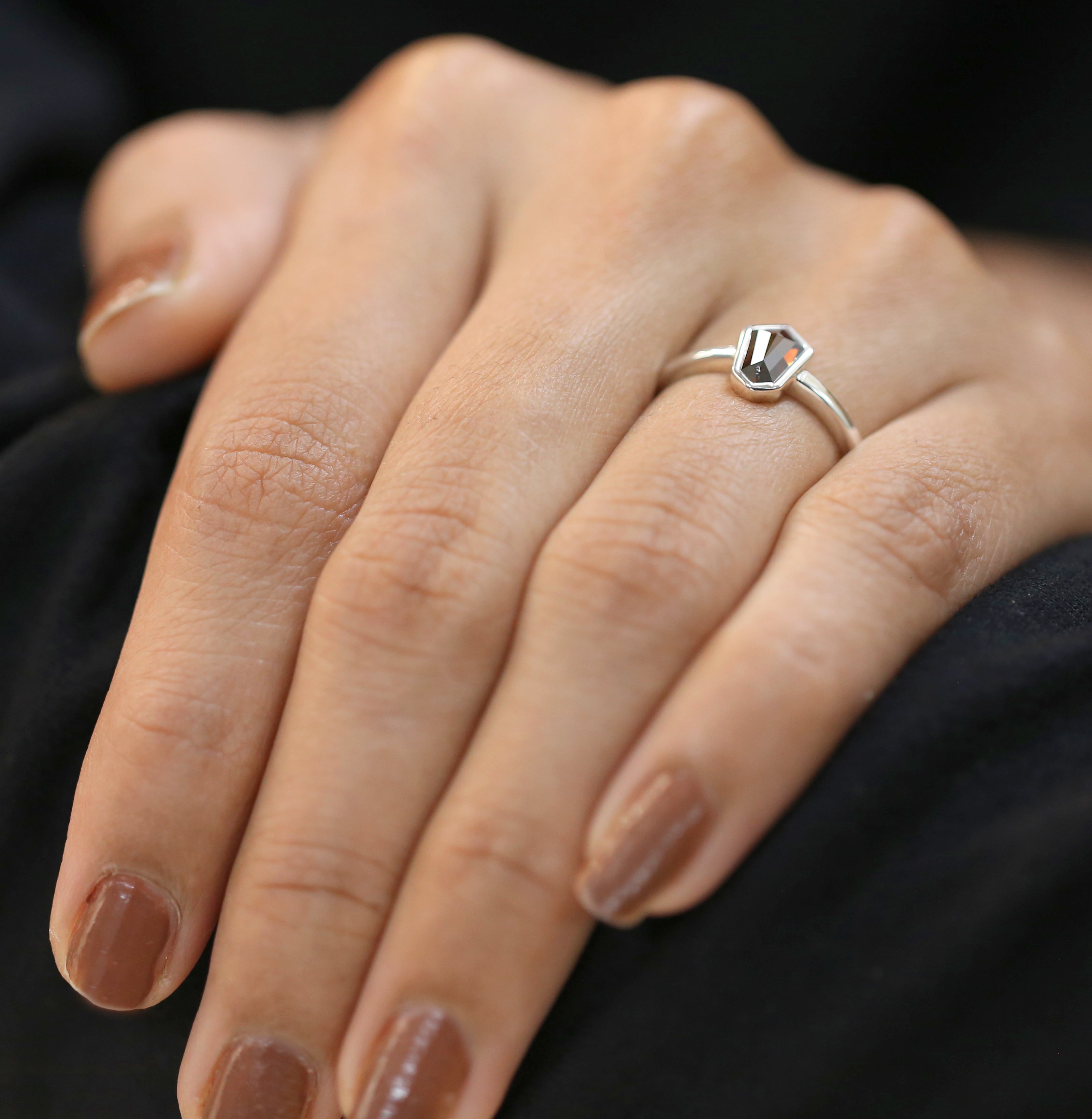 Shield Brown Color Diamond Ring 0.61 Ct 7.50 MM Shield Cut Diamond Ring 14K Solid White Gold Silver Engagement Ring Gift For Her QL1755