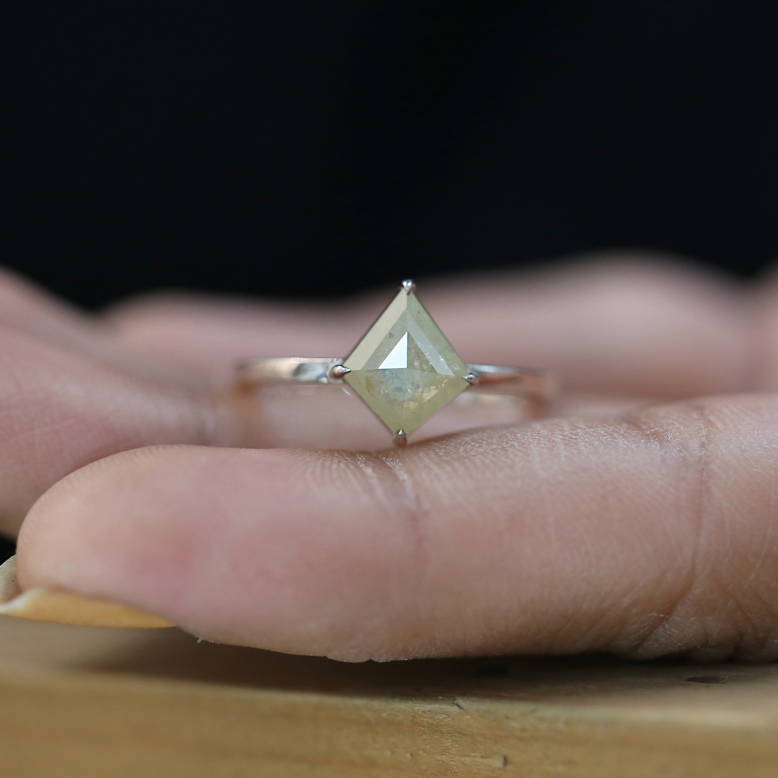 Kite Shape Grey Color Diamond Ring 1.42 Ct 9.65 MM Kite Cut Diamond Ring 14K Solid White Gold Silver Engagement Ring Gift For Her QN2517