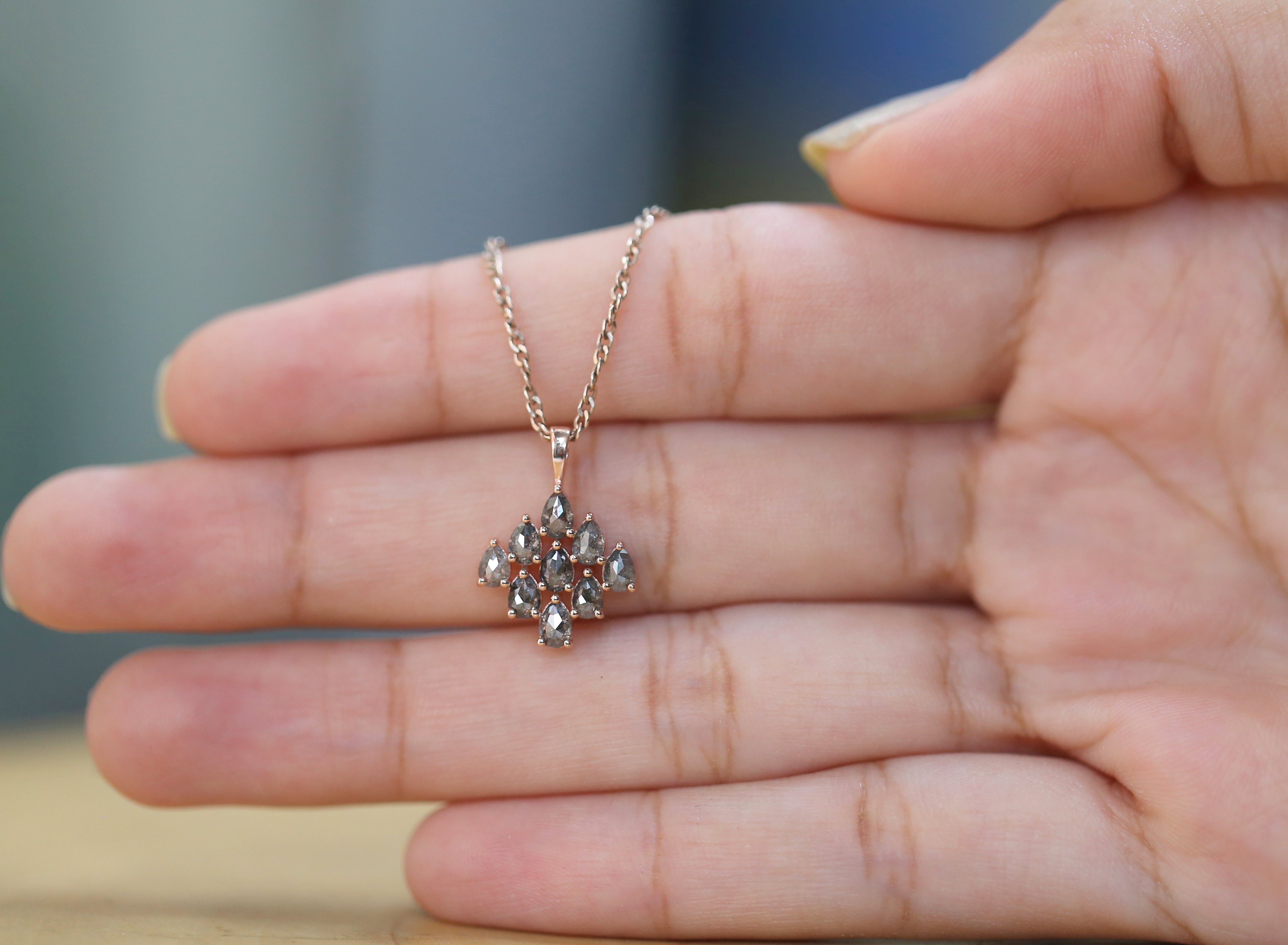 Pear Cut Salt And Pepper Diamond Pendant 1.13 Ct 4.00 MM Pear Shape Diamond Pendant 14K Solid Rose Gold Silver Engagement Pendant QL1284