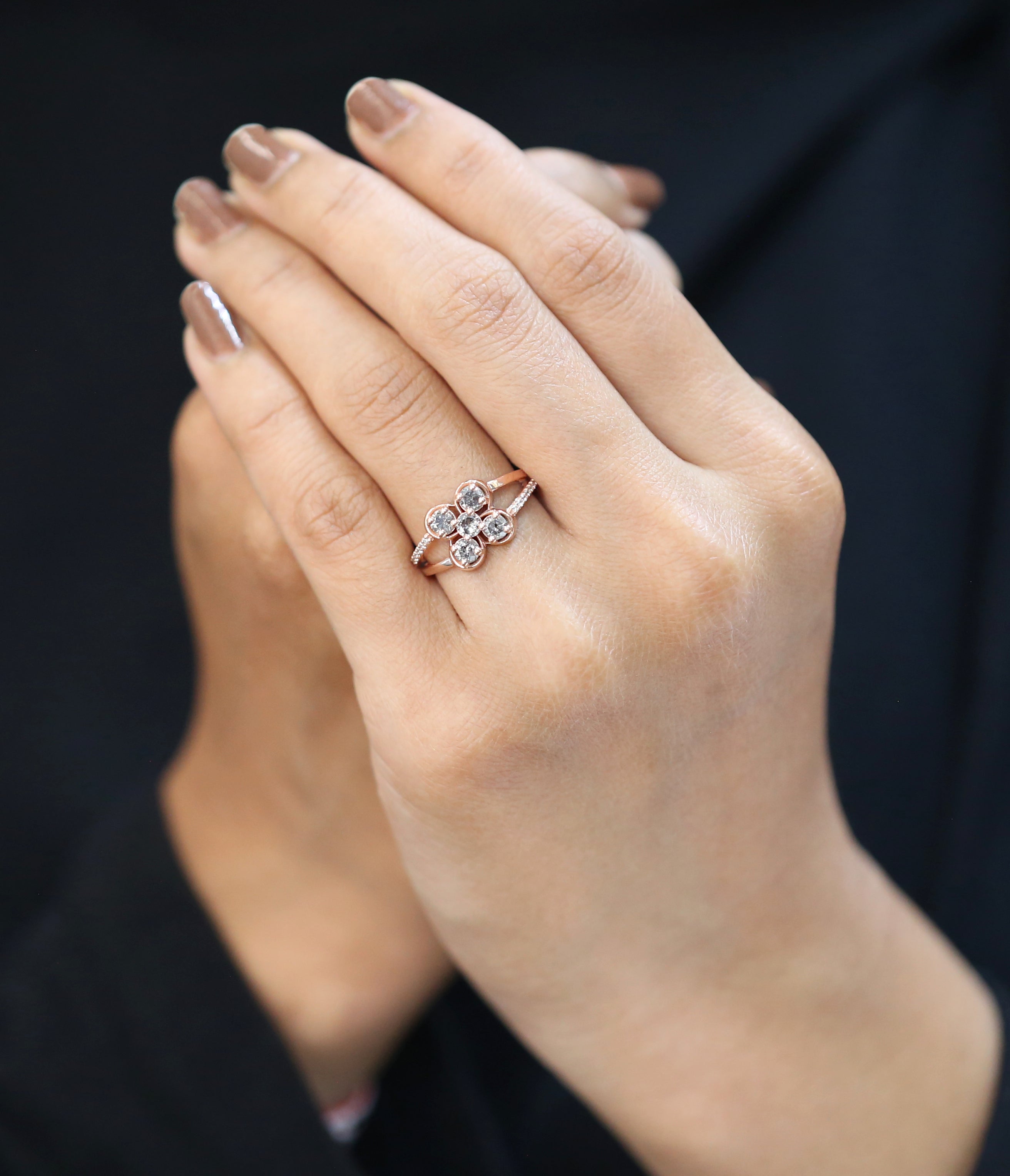 Round Shape Salt And Pepper Diamond Ring 0.73 Ct 3.30 MM Round Diamond Ring 14K Solid Rose Gold Silver Engagement Ring Gift For Her QL1392