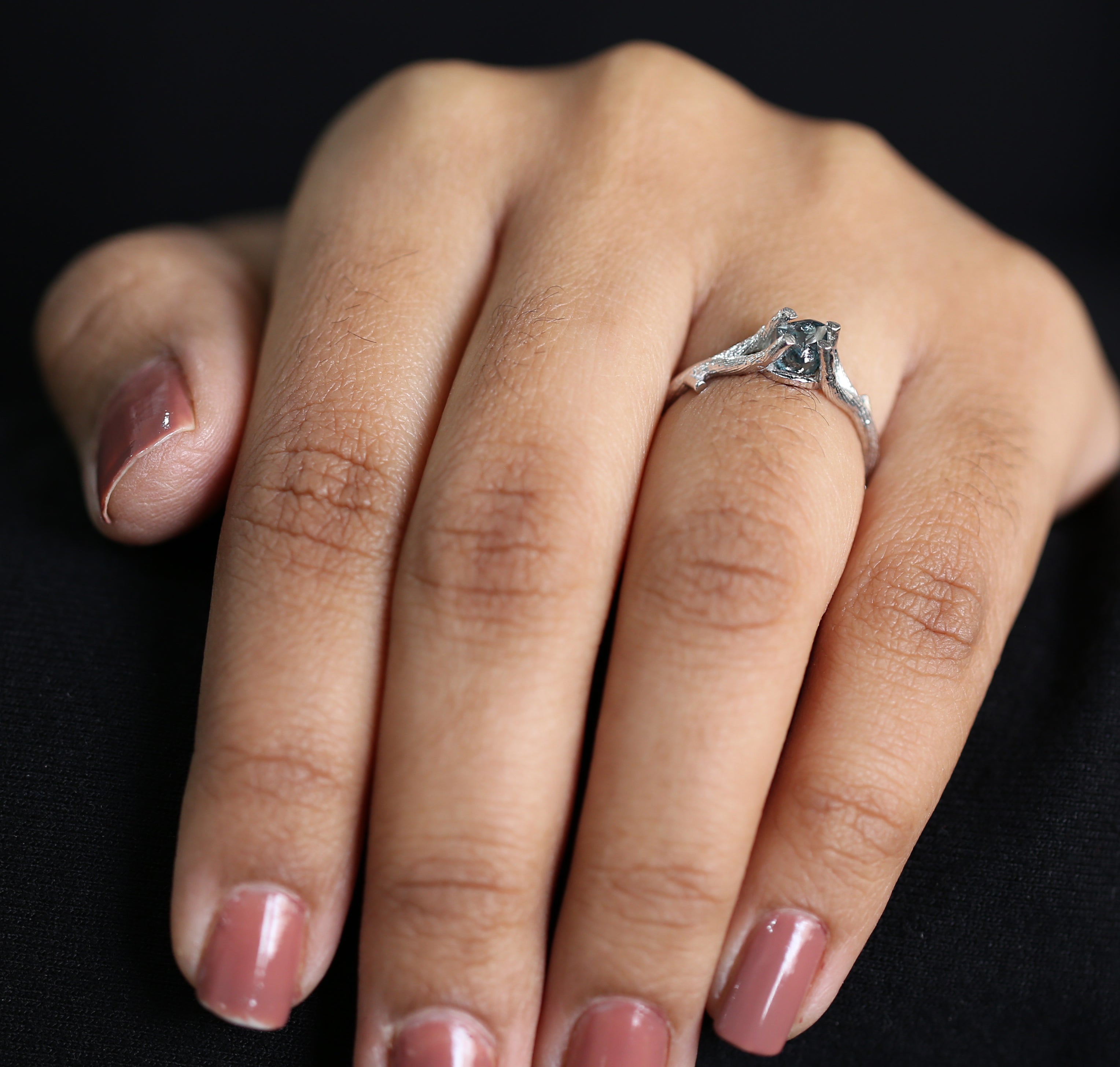 Rough Blue Color Diamond Ring 0.94 Ct 5.73 MM Crystal Rough Diamond Ring 14K Solid White Gold Silver Engagement Ring Gift For Her QL2360