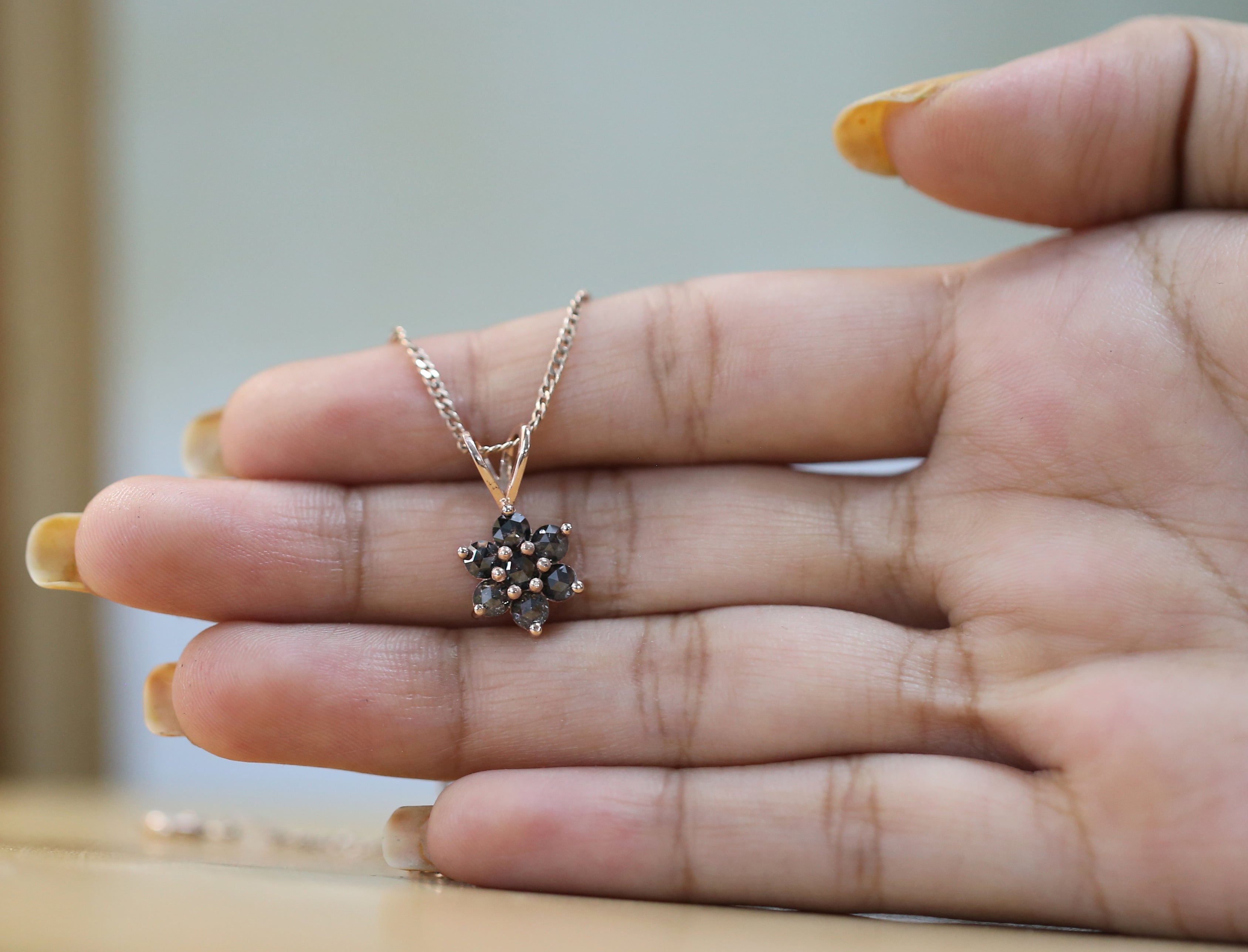 Round Rose Cut Salt And Pepper Diamond Pendant, Unique Diamond Pendant, Dangling Diamond Pendant, No Chain Including Only Pendant KDL6226