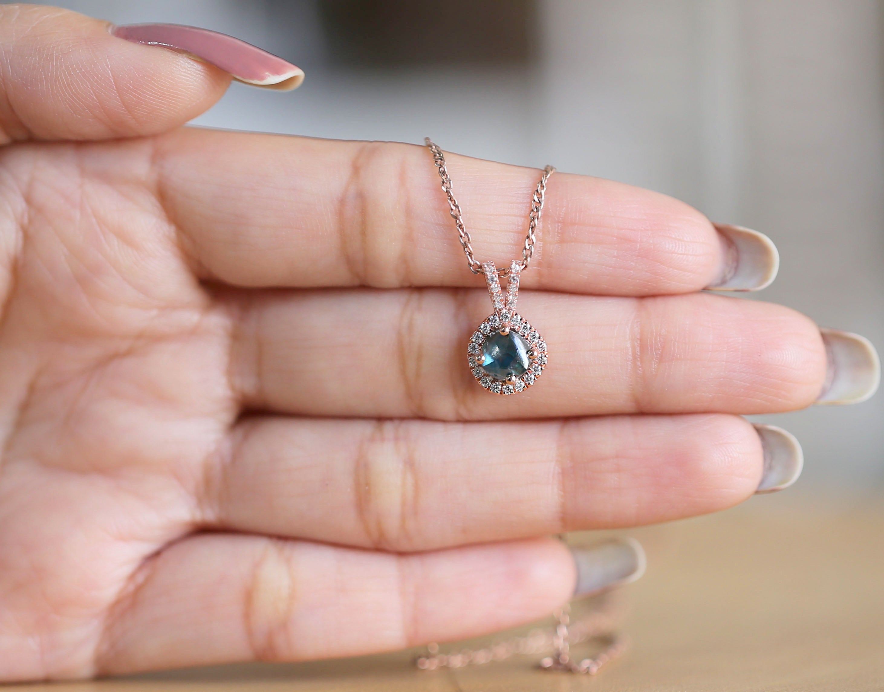 Rough Blue Color Diamond Pendant Engagement Wedding Gift Pendant 14K Solid Rose White Yellow Gold Pendant 1.31 CT KDL2230