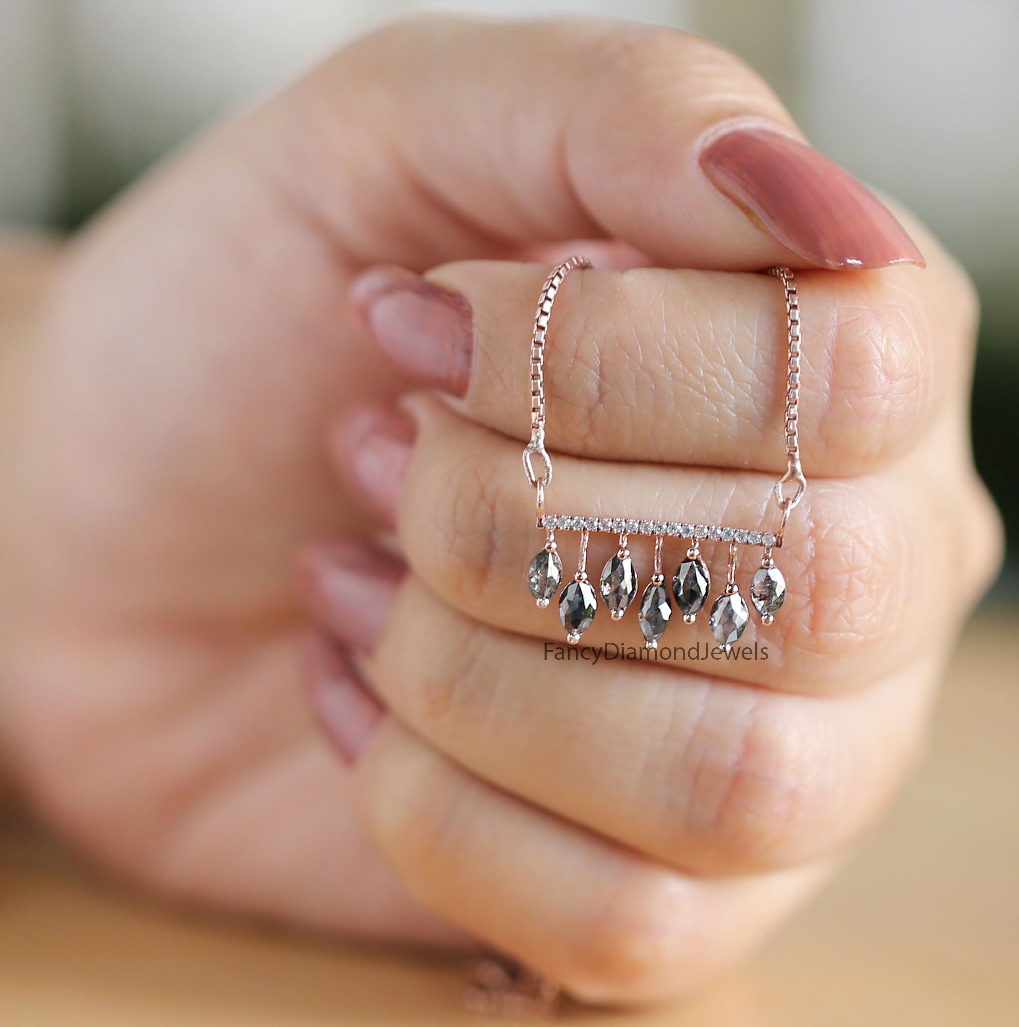 Marquise Salt And Pepper Diamond Pendant, Unique Diamond Pendant, Salt And Pepper Diamond Pendant, No Chain Including Only Pendant KDL2669