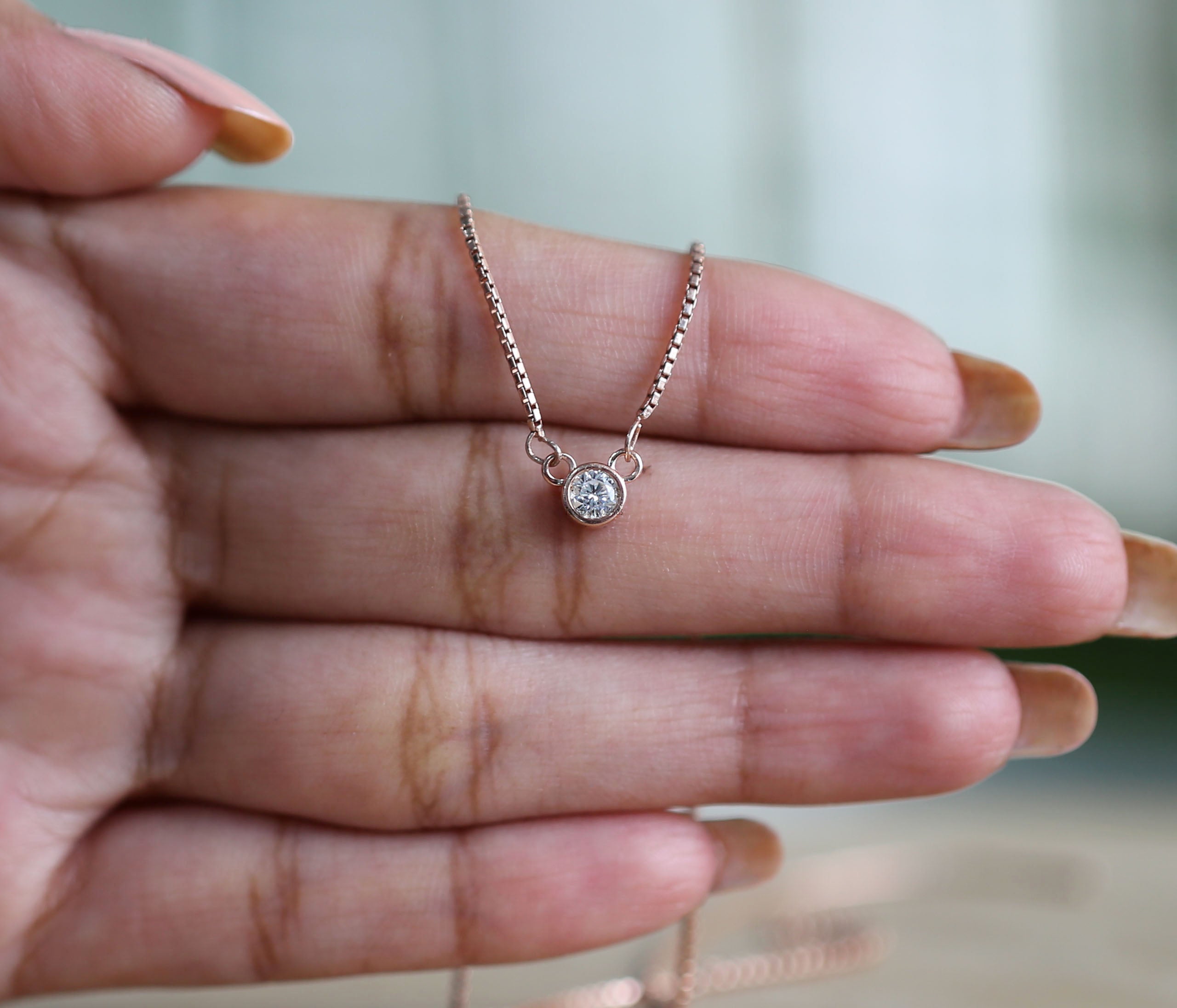 Round Brilliant Cut White Color Diamond Pendant Engagement Wedding Gift Pendant 14K Solid Rose White Yellow Gold Pendant 0.17 CT KD1002