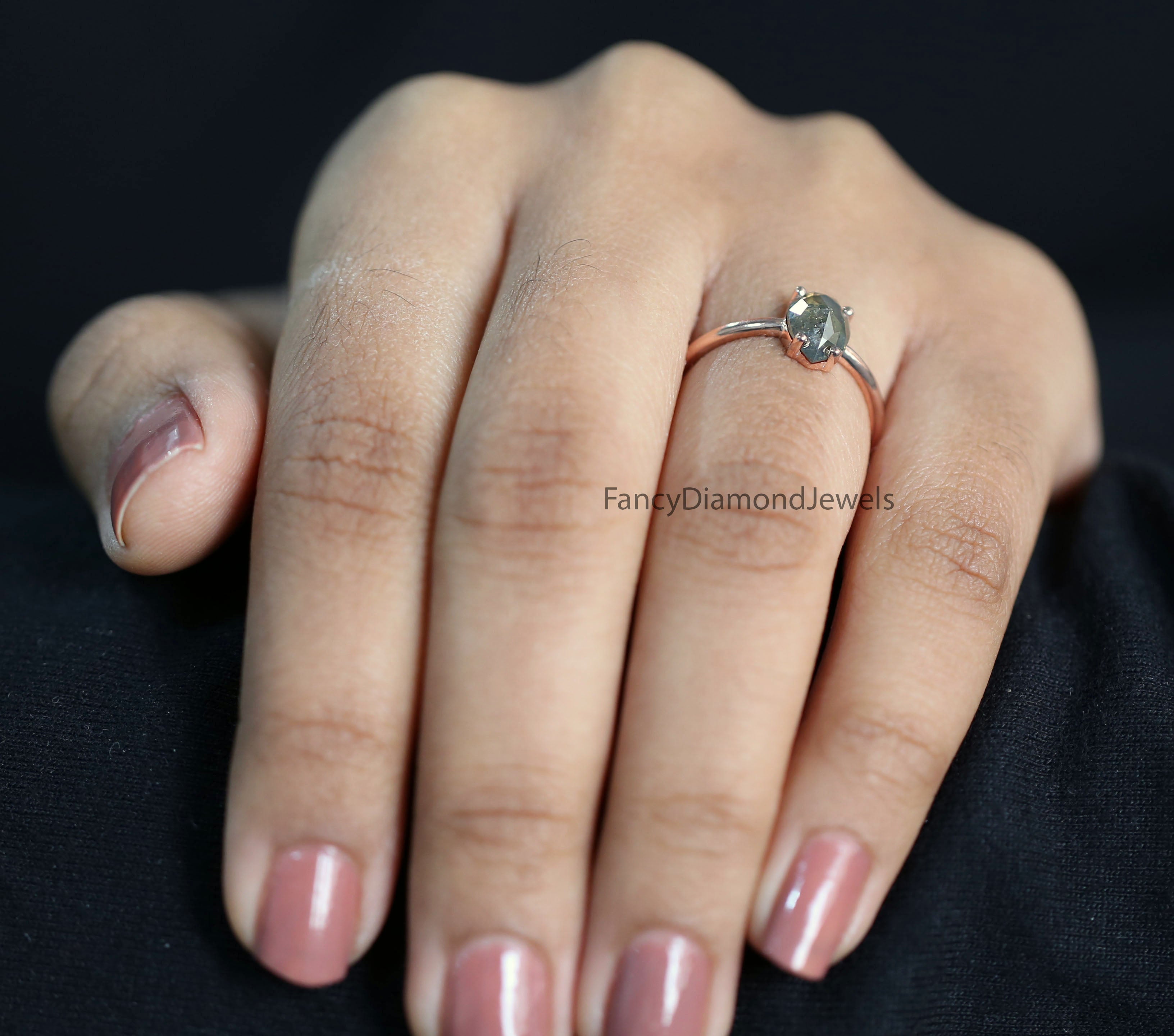 Pear Cut Green Color Diamond Ring 1.16 Ct 8.70 MM Pear Shape Diamond Ring 14K Solid Rose Gold Silver Pear Engagement Ring Gift For Her QK2608