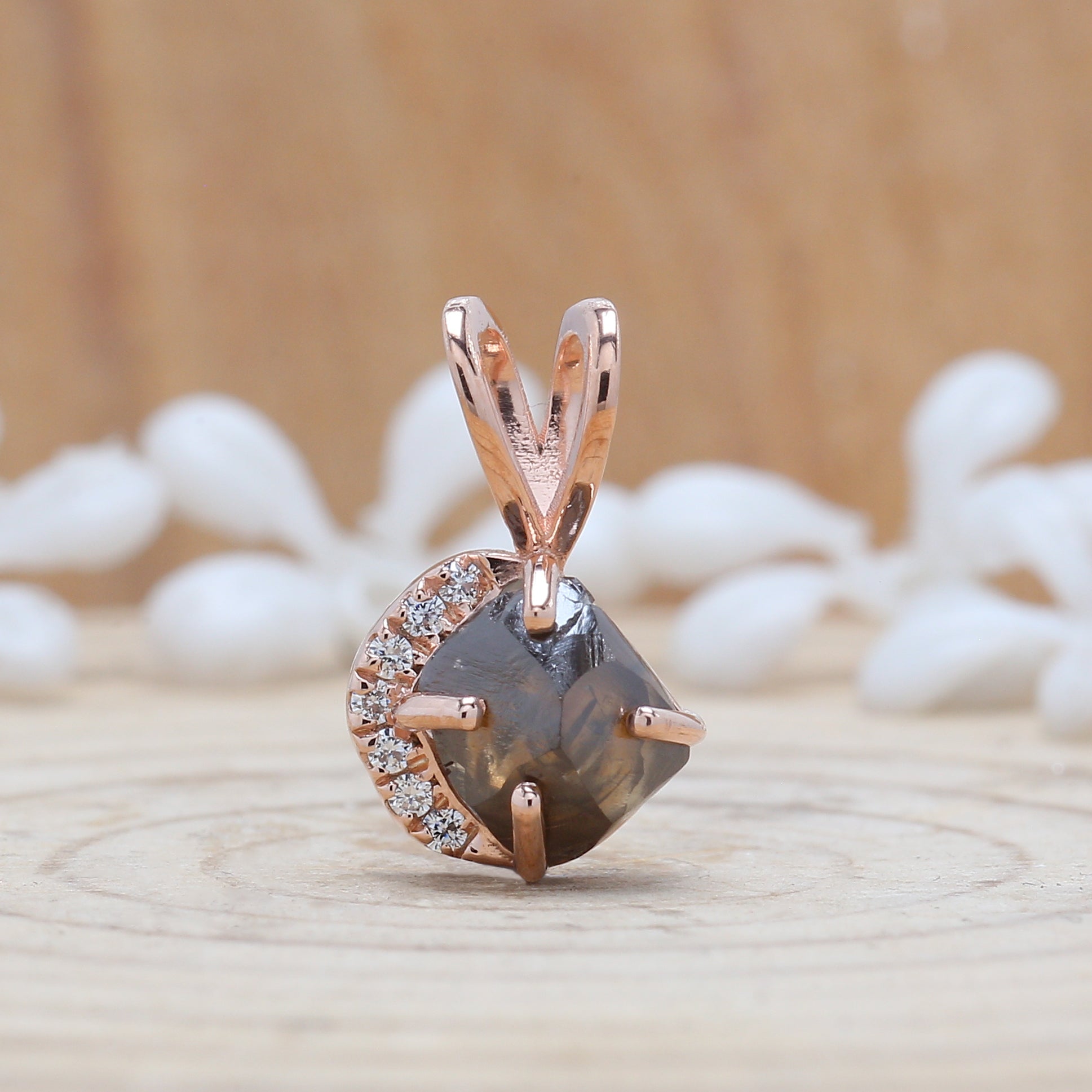 2.14 CT Raw Diamond Pendant, Hand Made Pendant, Rose Gold Pendant, Brown Diamond Pendant, Uncut Pendant, Rough Diamond Pendant KDK1329