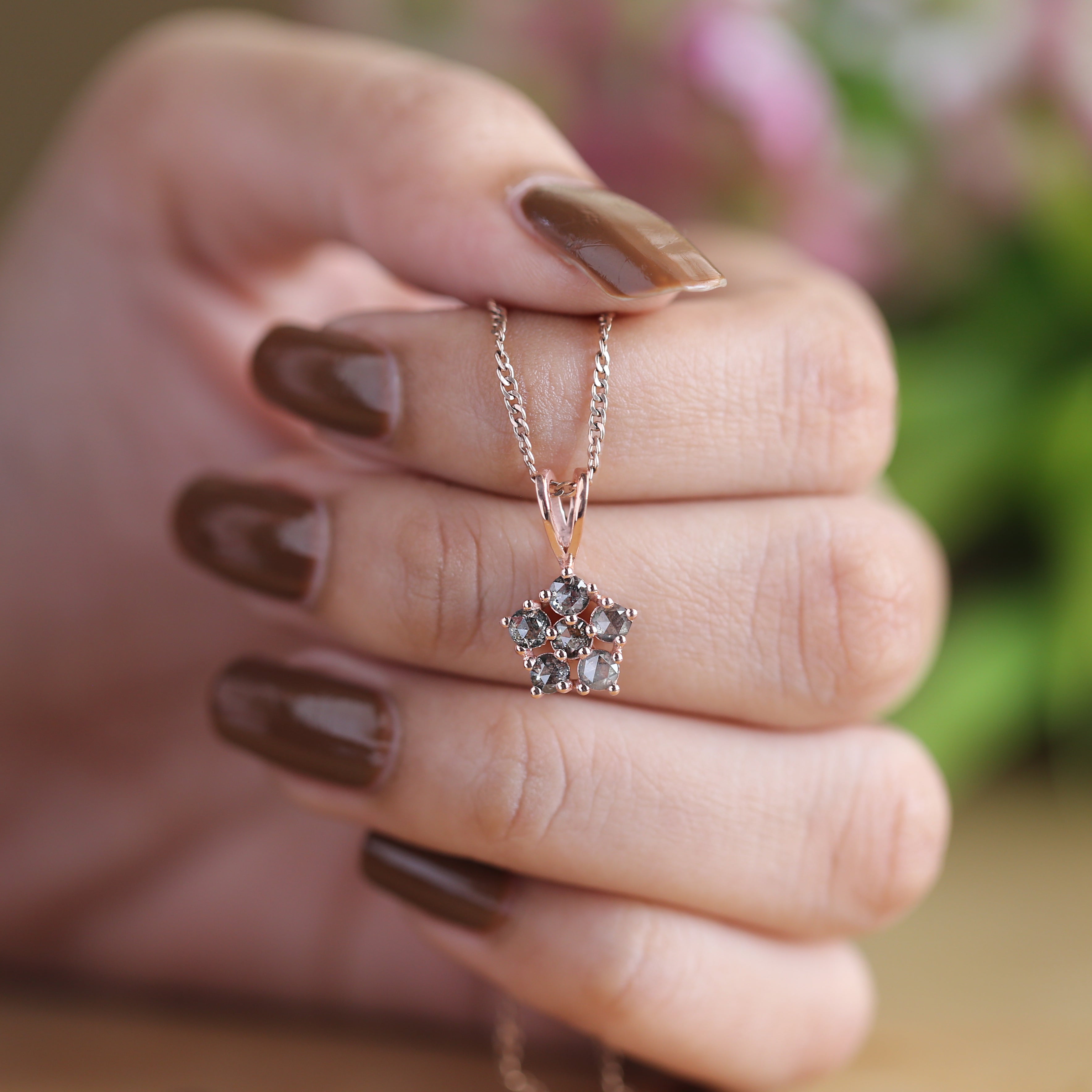 Salt And Pepper Round Rose Cut Diamond Pendant 14K Solid Rose White Yellow Gold Pendant Engagement Wedding Gift Pendant 0.73 CT KDN8590