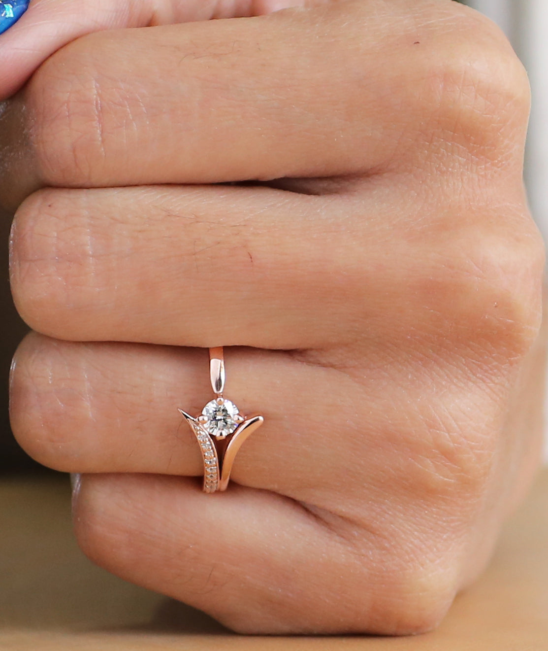 Round Cut White Color Diamond Ring 0.28 Ct 4.30 MM Round Shape Diamond Ring 14K Rose Gold Silver Round Engagement Ring Gift For Her QL5800