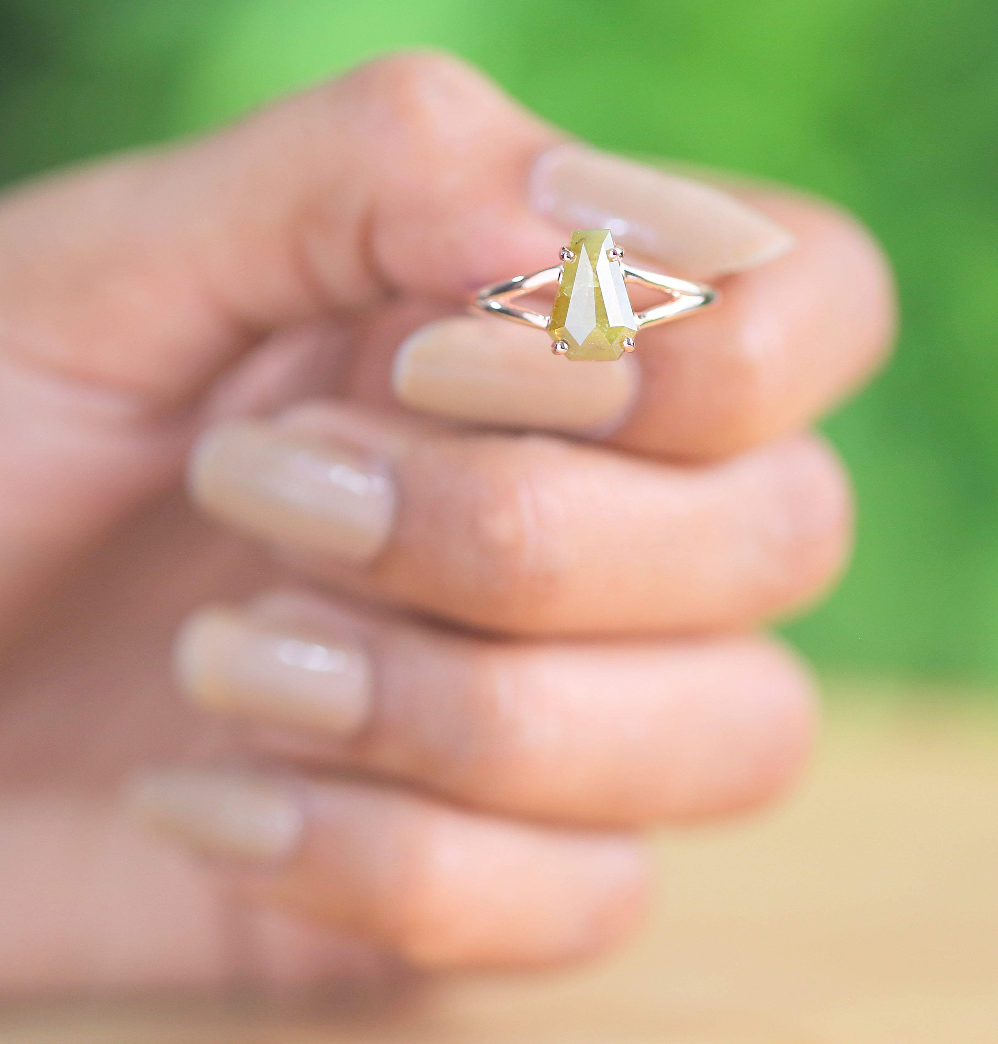 Coffin Cut Yellow Color Diamond Ring 1.95 Ct 9.50 MM Coffin Cut Diamond Ring 14K Solid Rose Gold Silver Engagement Ring Gift For Her QL9830