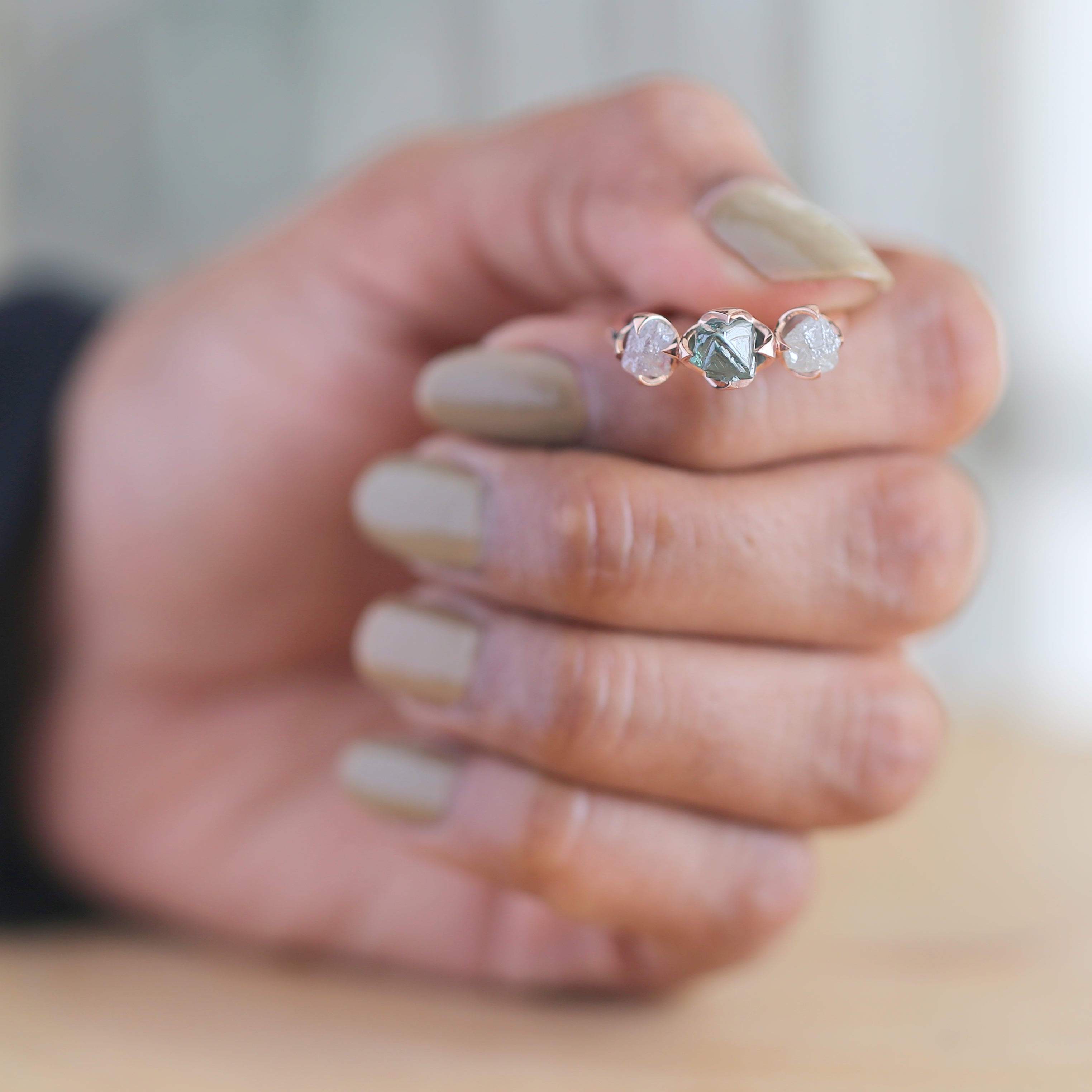 1.19 CT Blue Diamond Ring, Rough Cut Diamond Ring, Engagement Ring, Irregular Diamond Ring, 14K Rose Gold Ring, Uncut Diamond Ring KDL9772