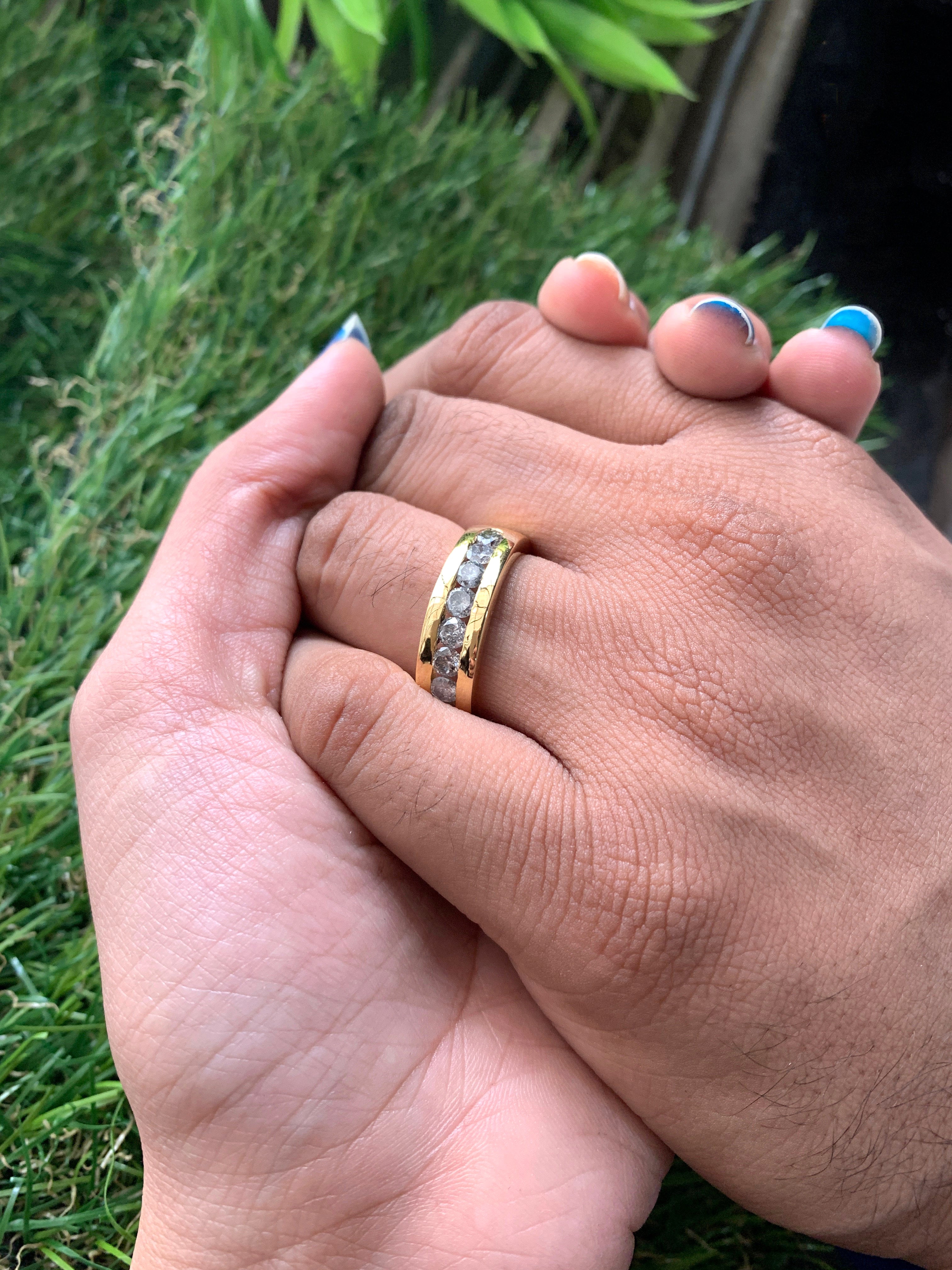 1.29 CT Salt And Pepper Band, Round Brilliant Cut Diamond Band, Engagement Band, 14K Yellow Gold Band, Wedding Band, KD924