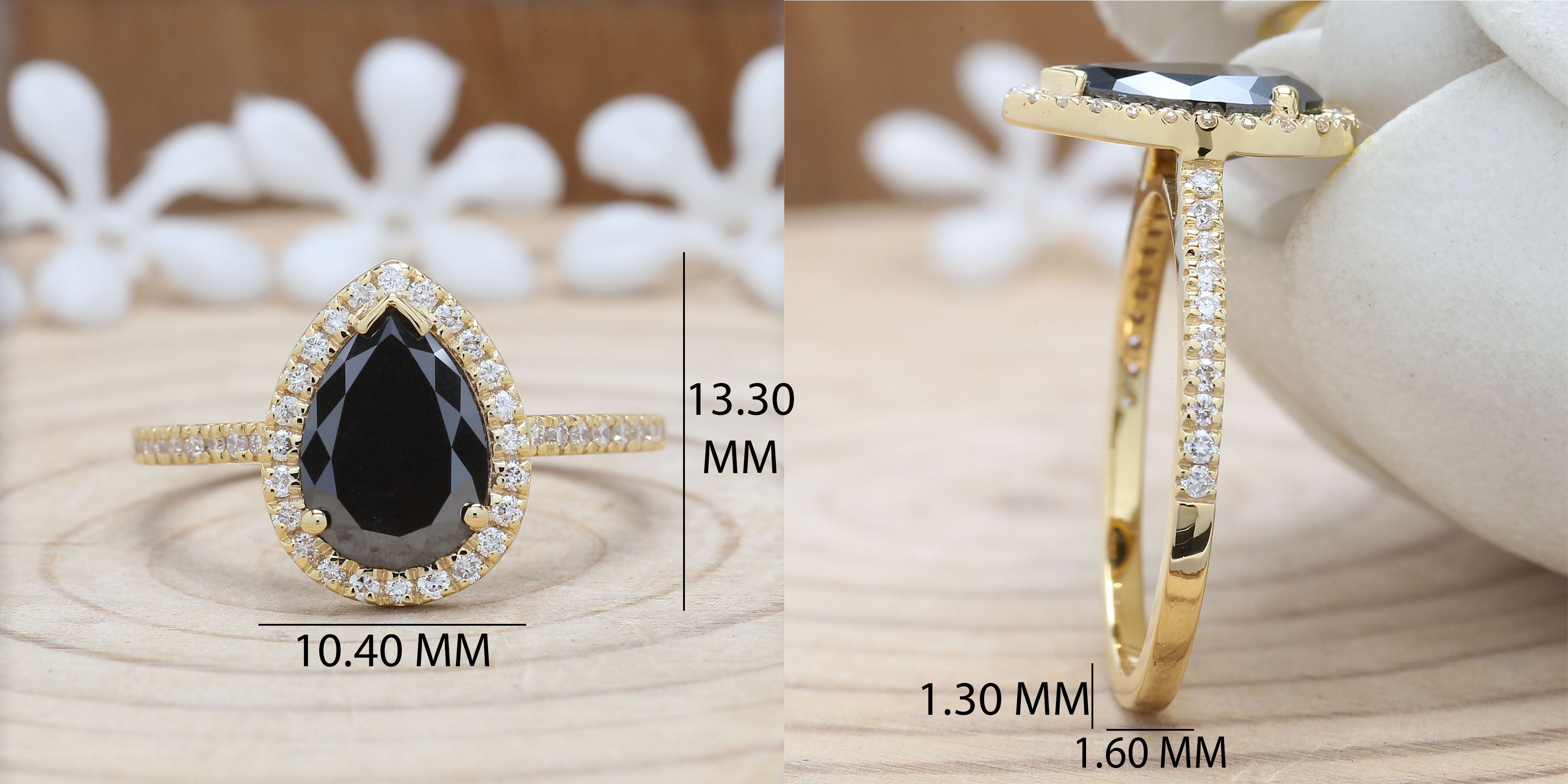 2.00 CT Black Diamond Ring, Pear Cut Diamond Ring, Engagement Ring, Rose Cut Diamond Ring, 14K Yellow Gold Ring, Wedding Ring, KD237