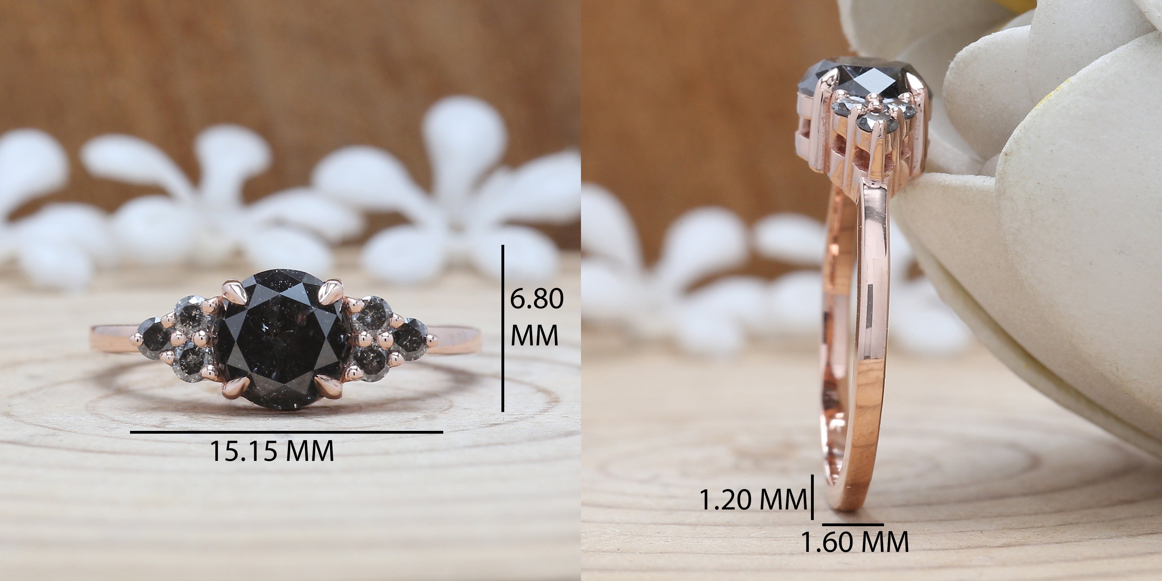 1.35 CT Black Diamond Ring, Round Brilliant Cut Diamond Ring, Engagement Ring, 14K Rose Gold Ring, Wedding Ring, Gift For Her KDL477