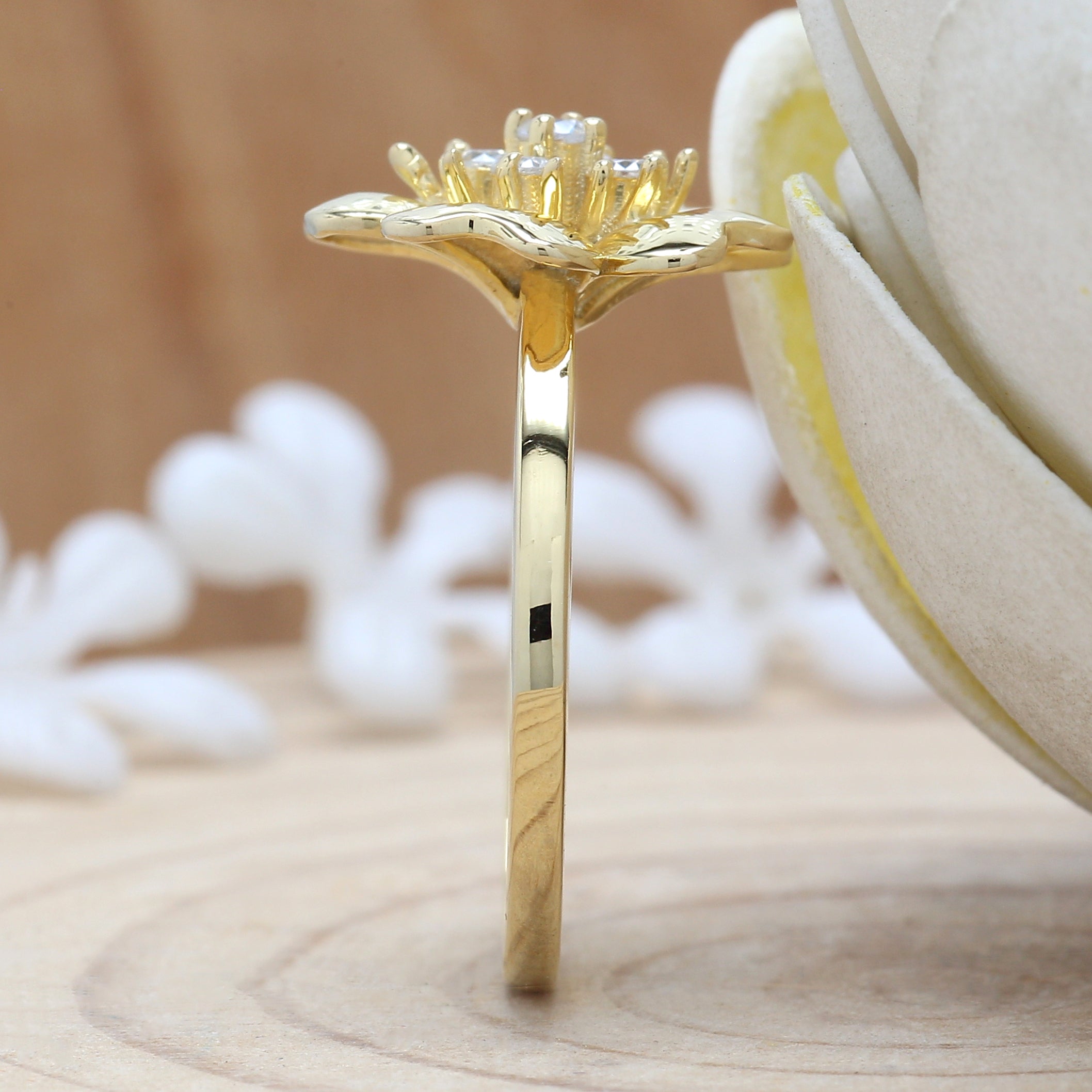 0.16 CT White Diamond Ring, Round Cut Diamond Ring, Glossy Gold Ring, Engagement Ring, 14K Yellow Gold Ring, Wedding Ring KD920