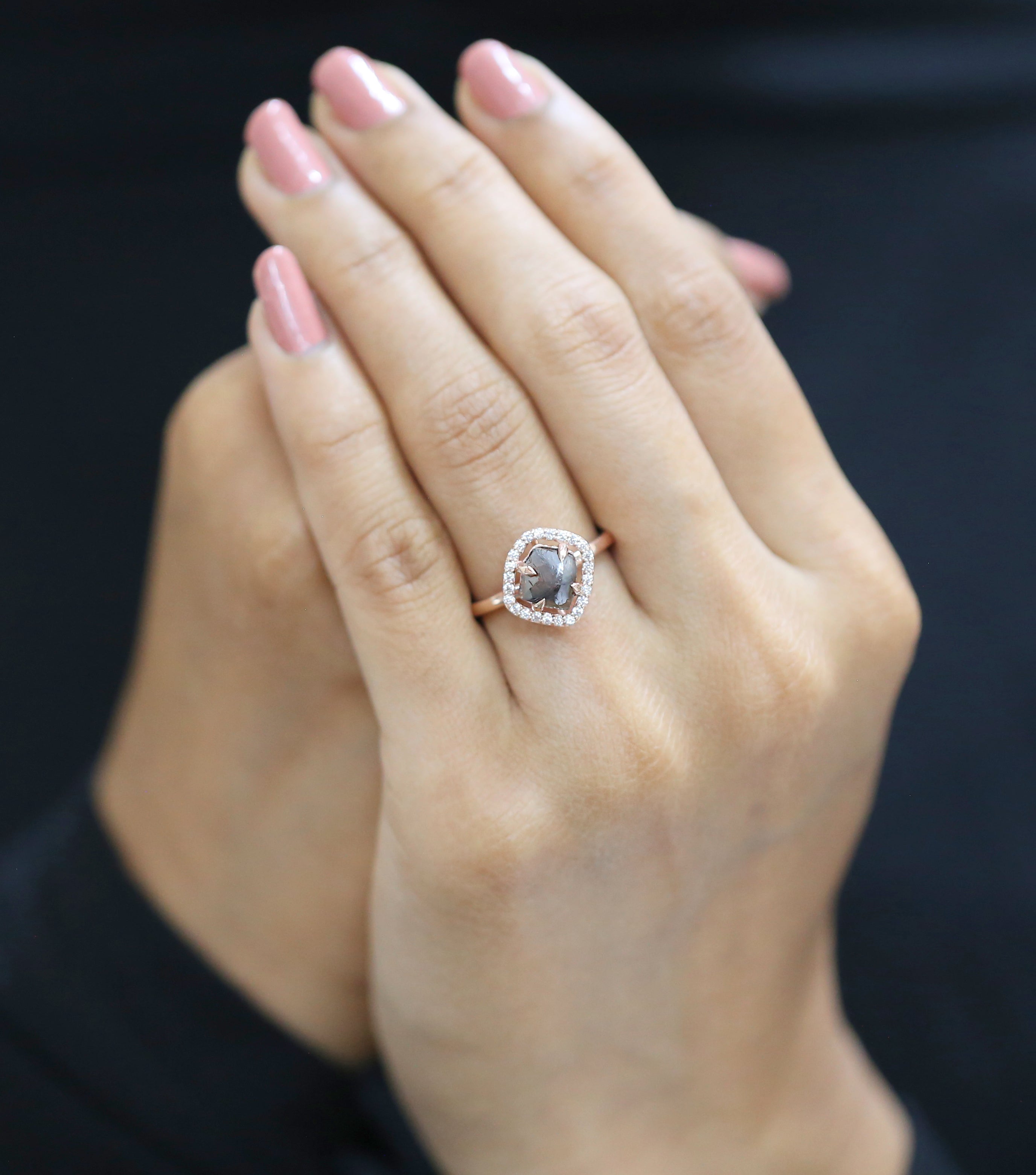 Rough Brown Color Diamond Ring 2.56 Ct 6.80 MM Irregular Rough Diamond Ring 14K Solid Rose Gold Silver Engagement Ring Gift For Her QLB6307