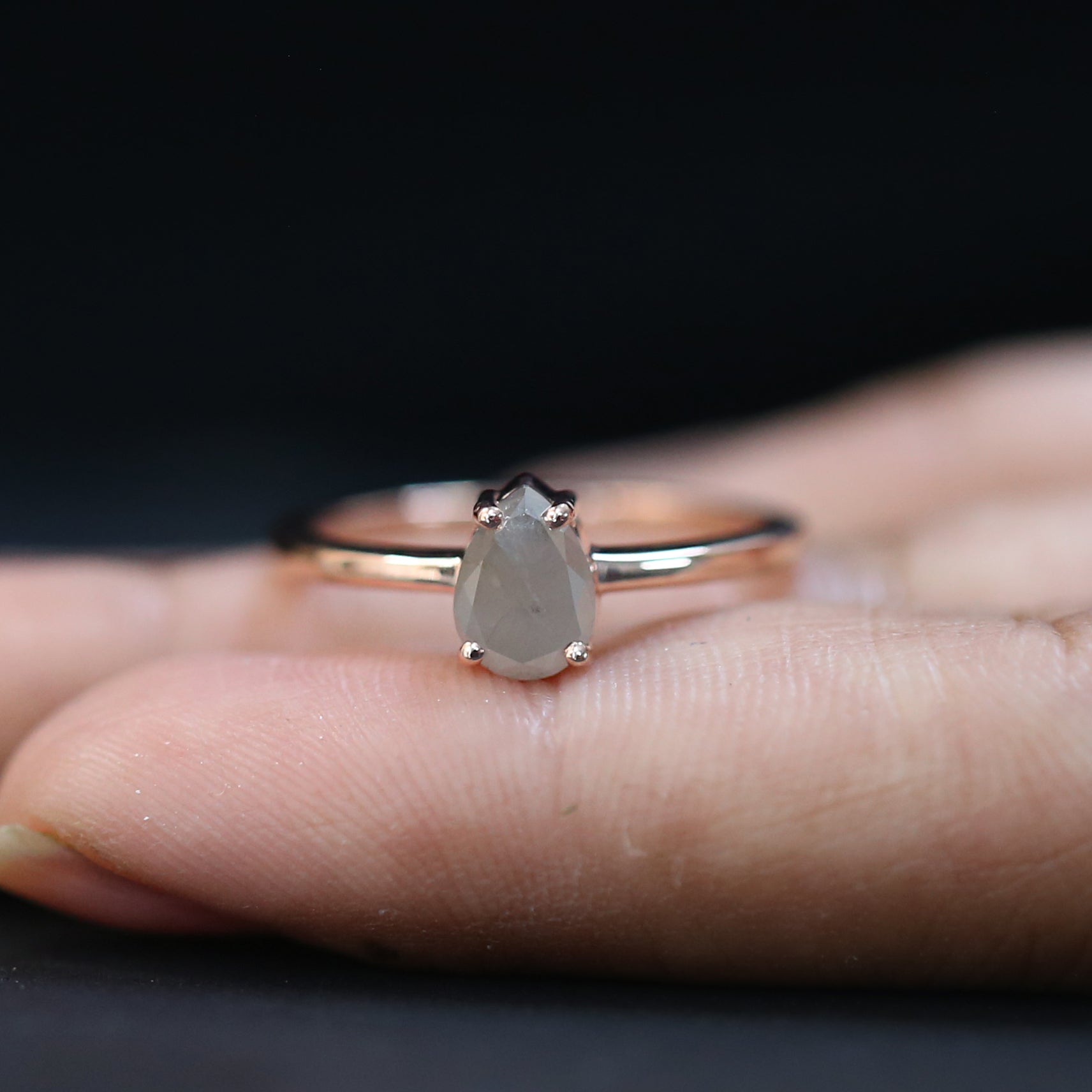 Oval Cut Grey Color Diamond Ring 0.57 Ct 5.50 MM Oval Shape Diamond Ring 14K Solid Rose Gold Silver Oval Engagement Ring Gift For Her QL5971