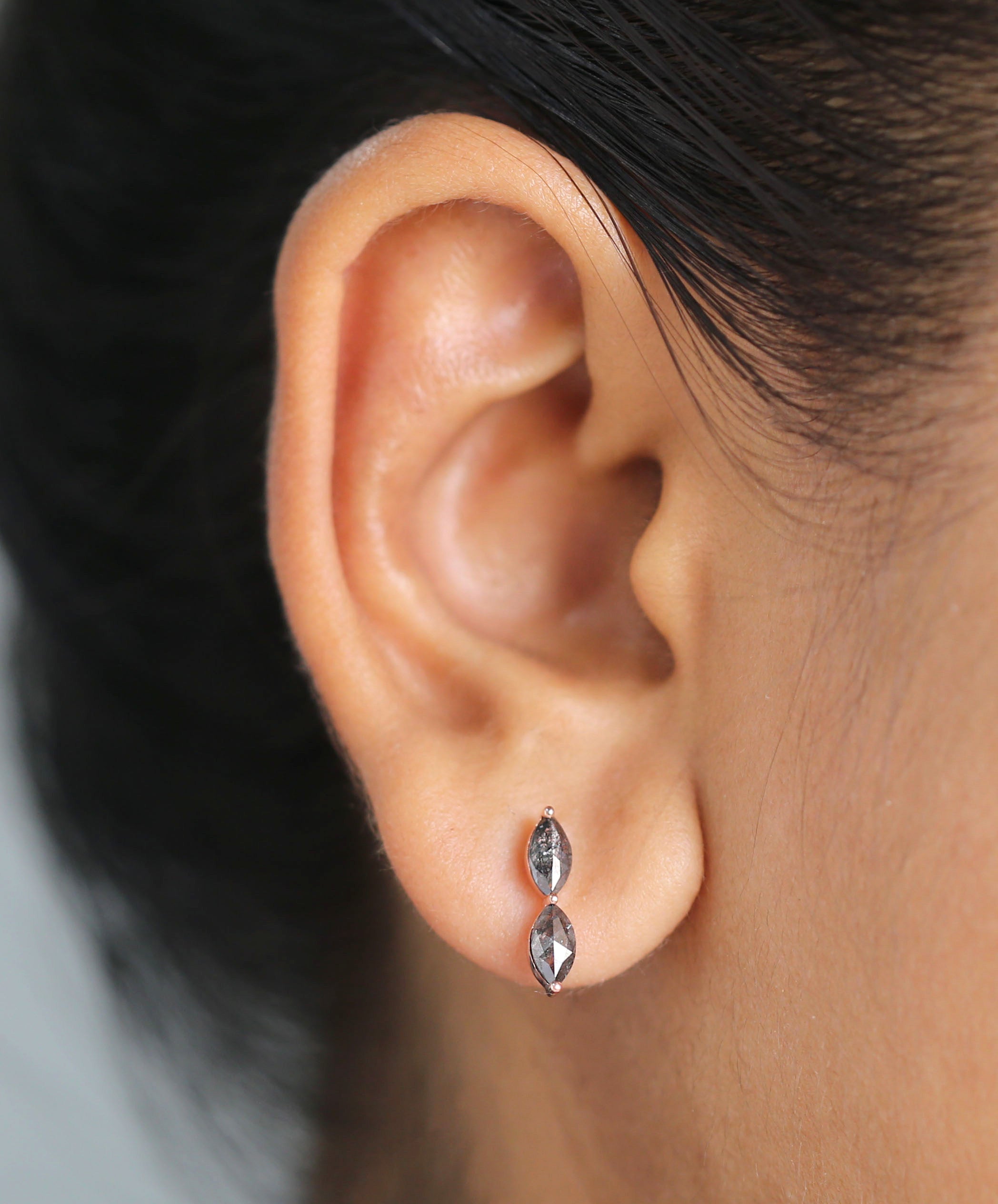 Marquise Shape Salt And Pepper Diamond Earring Marquise Earring Prong Set Earring Engagement Earring Earlobe Earrings Gift For Her KDL1316