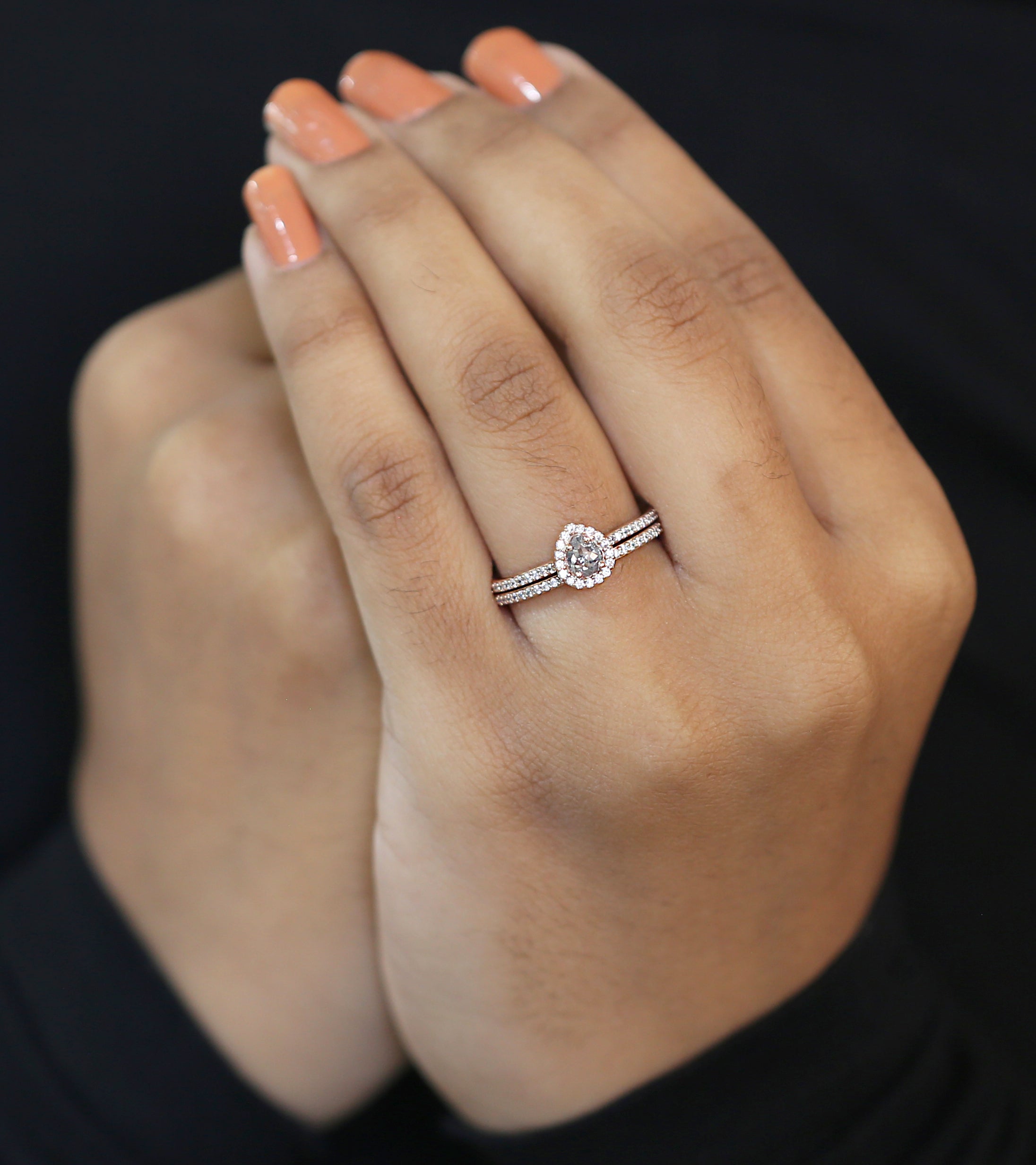 Pear Cut Salt And Pepper Diamond Ring 0.23 Ct 4.65 MM Pear Diamond Ring 14K Solid Rose Gold Silver Pear Engagement Ring Gift For Her QN2529