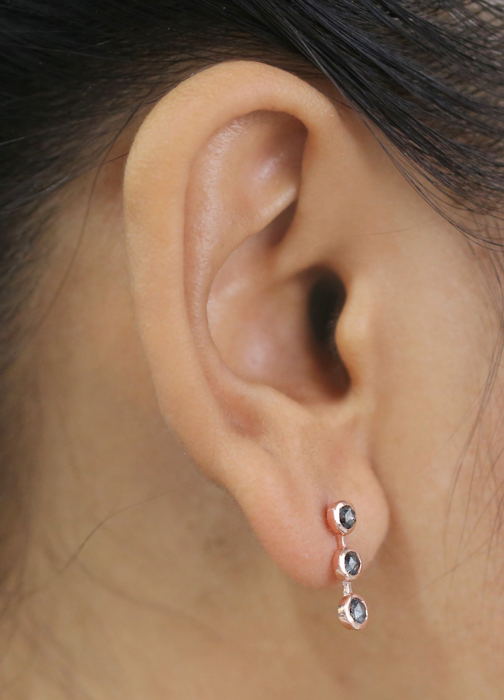 Round Rose Cut Salt and Pepper Diamond Earring Engagement Wedding Gift Earring 14K Solid Rose White Yellow Gold Earring 1.18 CT KD1052