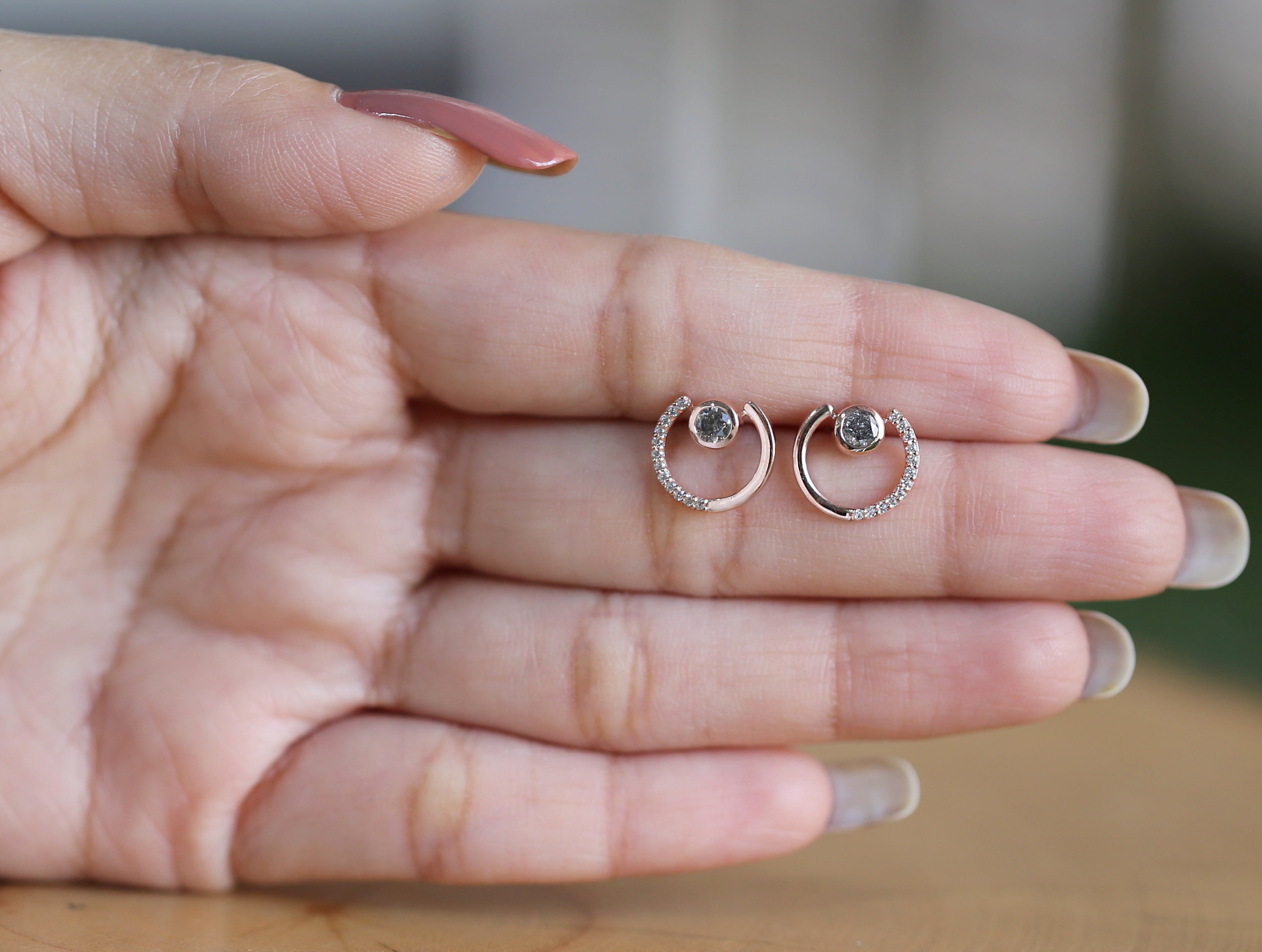 Round Salt And Pepper Diamond Earring Engagement Wedding Gift Earring 14K Solid Rose White Yellow Gold Earring 0.32 CT KD1081