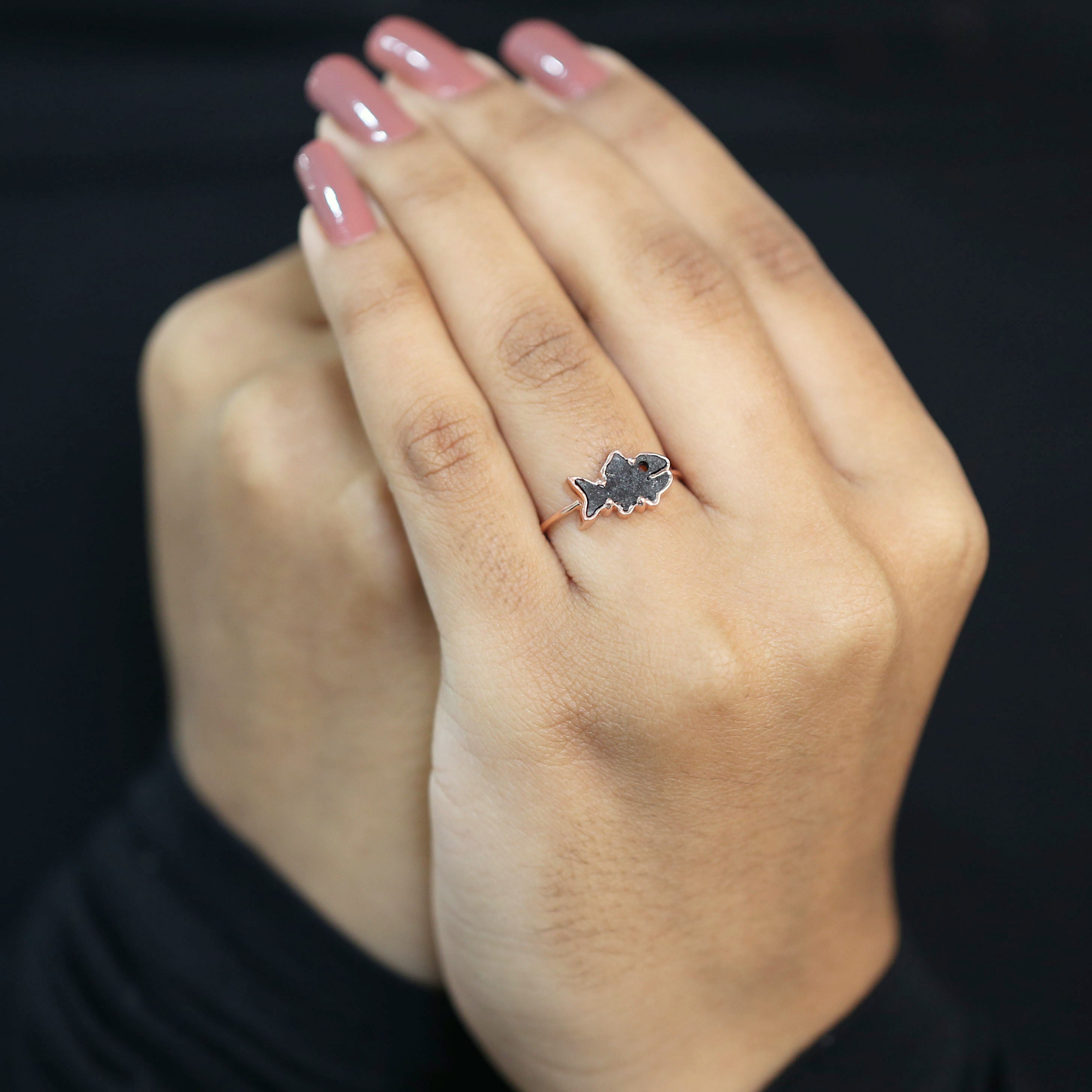 Fish Black Color Diamond Ring Engagement Wedding Gift Ring 14K Solid Rose White Yellow Gold Ring 0.63 CT KDK2360