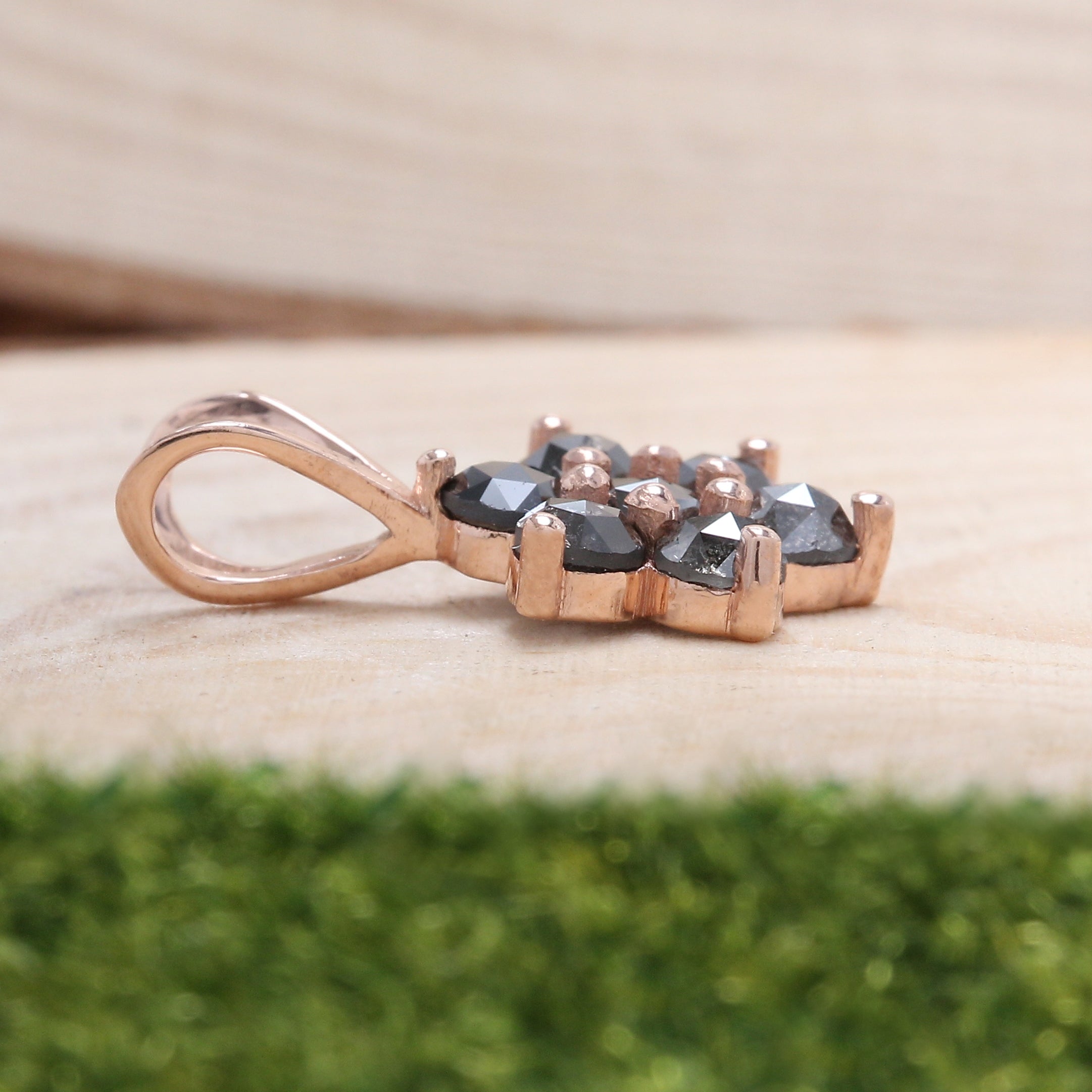 Round Rose Cut Salt And Pepper Diamond Pendant, Unique Diamond Pendant, Dangling Diamond Pendant, No Chain Including Only Pendant KDL6226