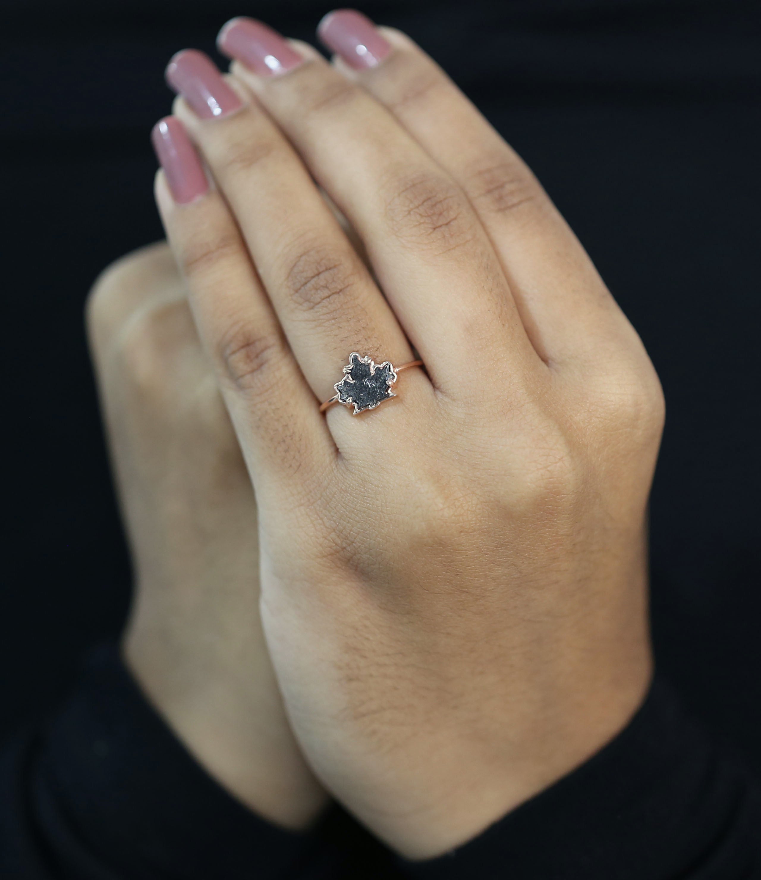 Canadian Maple Leaf Black Color Diamond Ring Engagement Wedding Gift Ring 14K Solid Rose White Yellow Gold Ring 0.73 CT KDL833