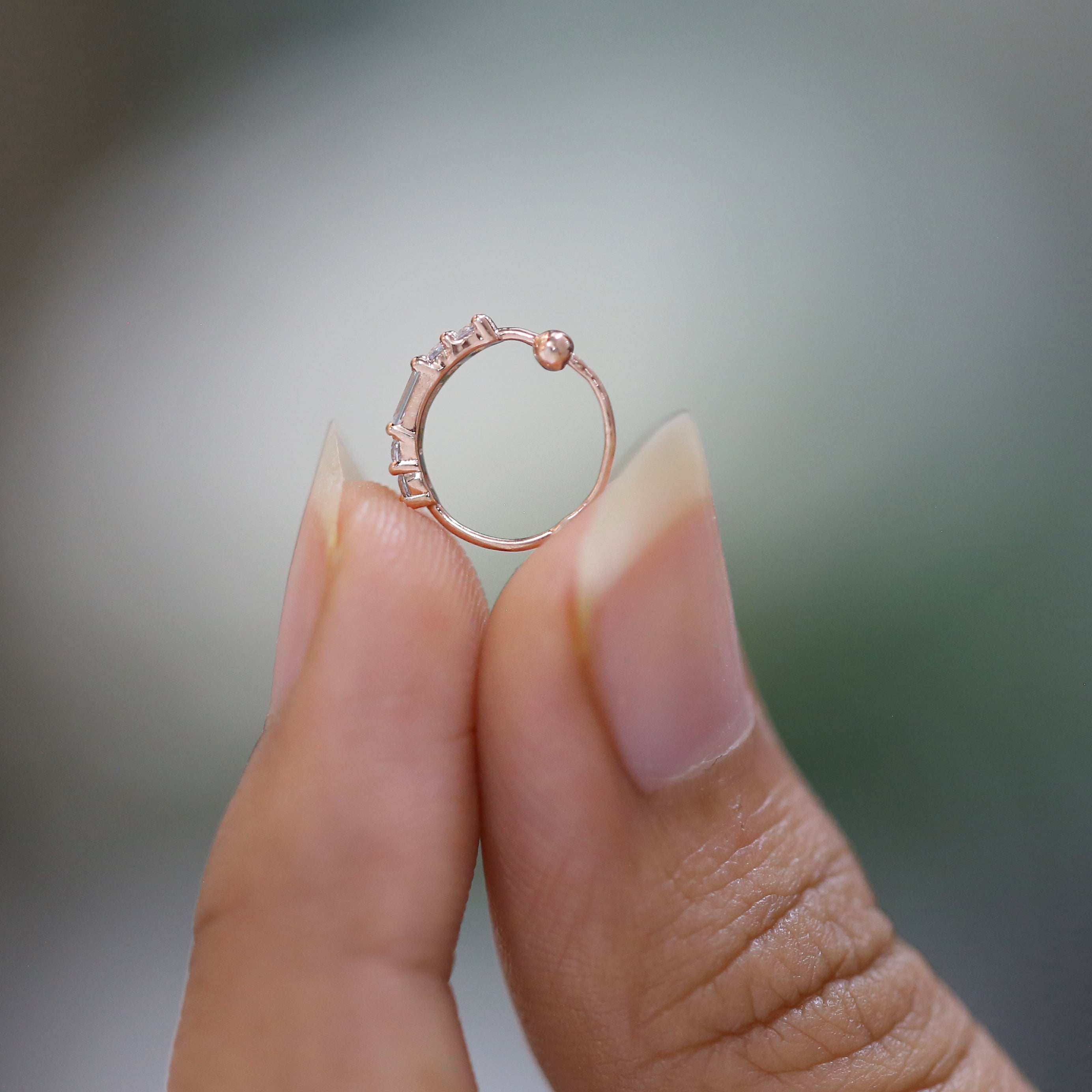 Natural White Round/Baguette Diamond Nose Rings Engagement Wedding Gift Nose Ring 14K Solid Rose White Yellow Gold Nose Ring 0.10 CT KD970