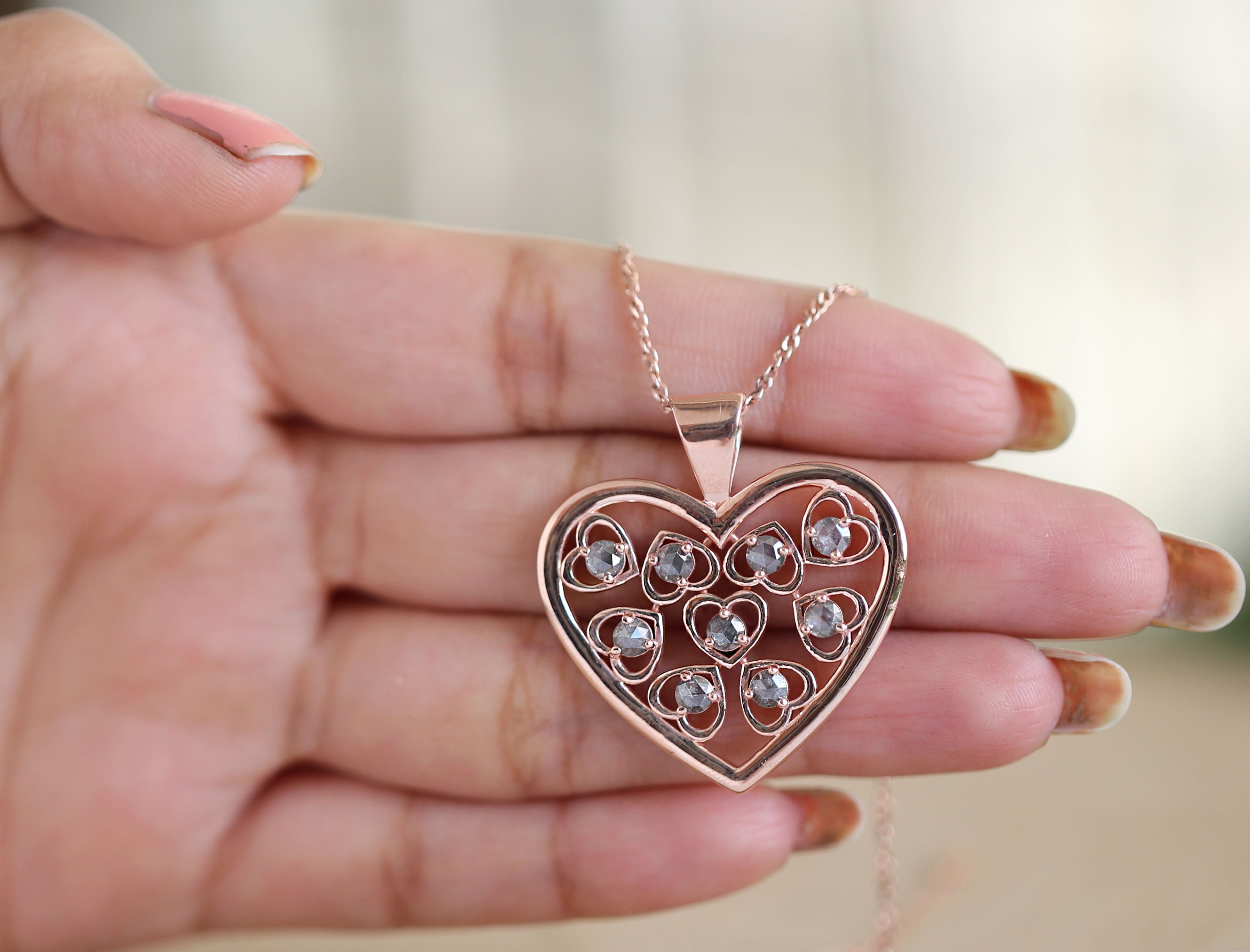 Round Rose Cut Salt And Pepper Diamond Pendant, Unique Diamond Pendant, Dangling Diamond Pendant, No Chain Including Only Pendant KDL2404