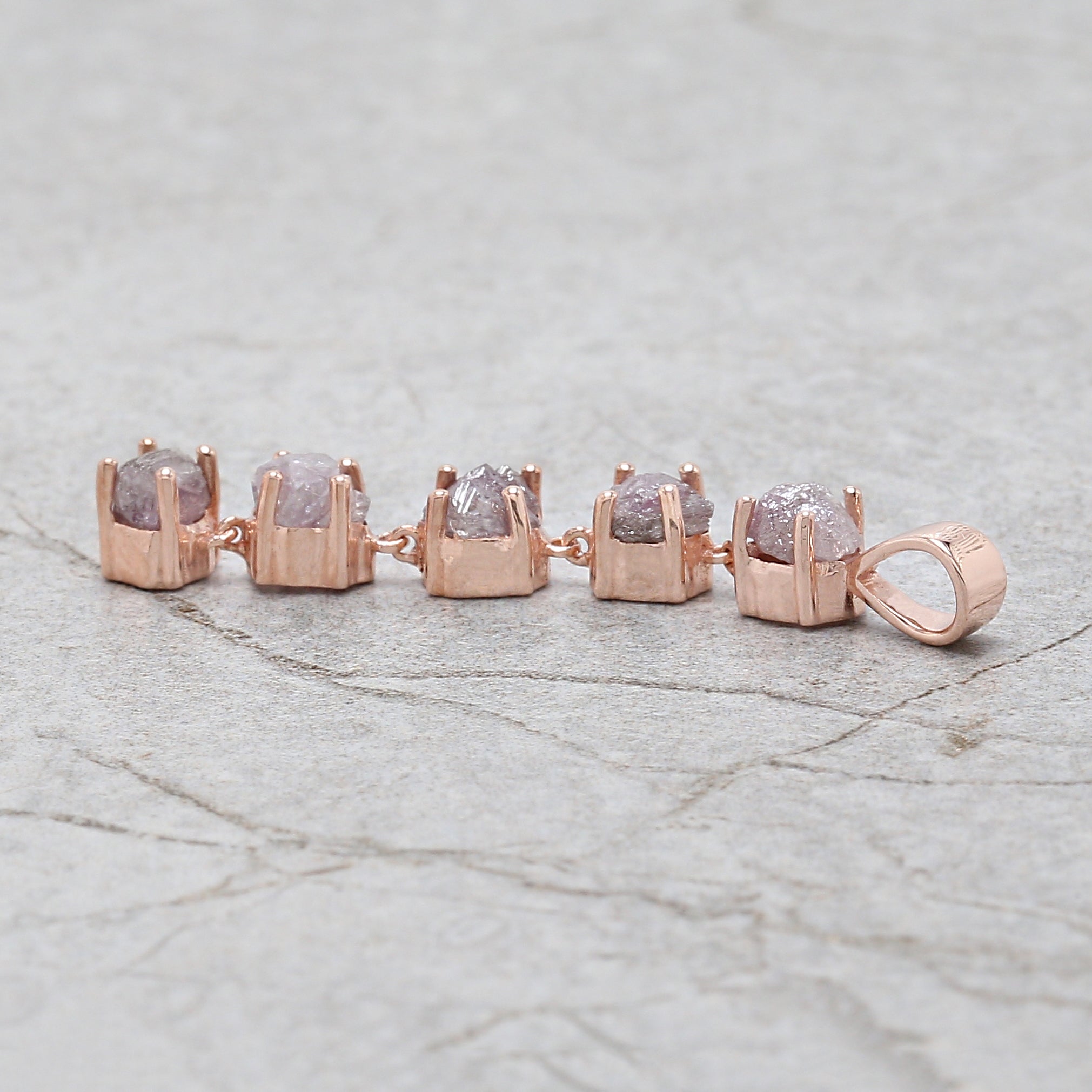 Rough Pink Color Diamond Pendant 2.12 Ct 4.80 MM Rough Diamond Pendant 14K Solid Rose Gold Silver Engagement Pendant Gift For Her QN163