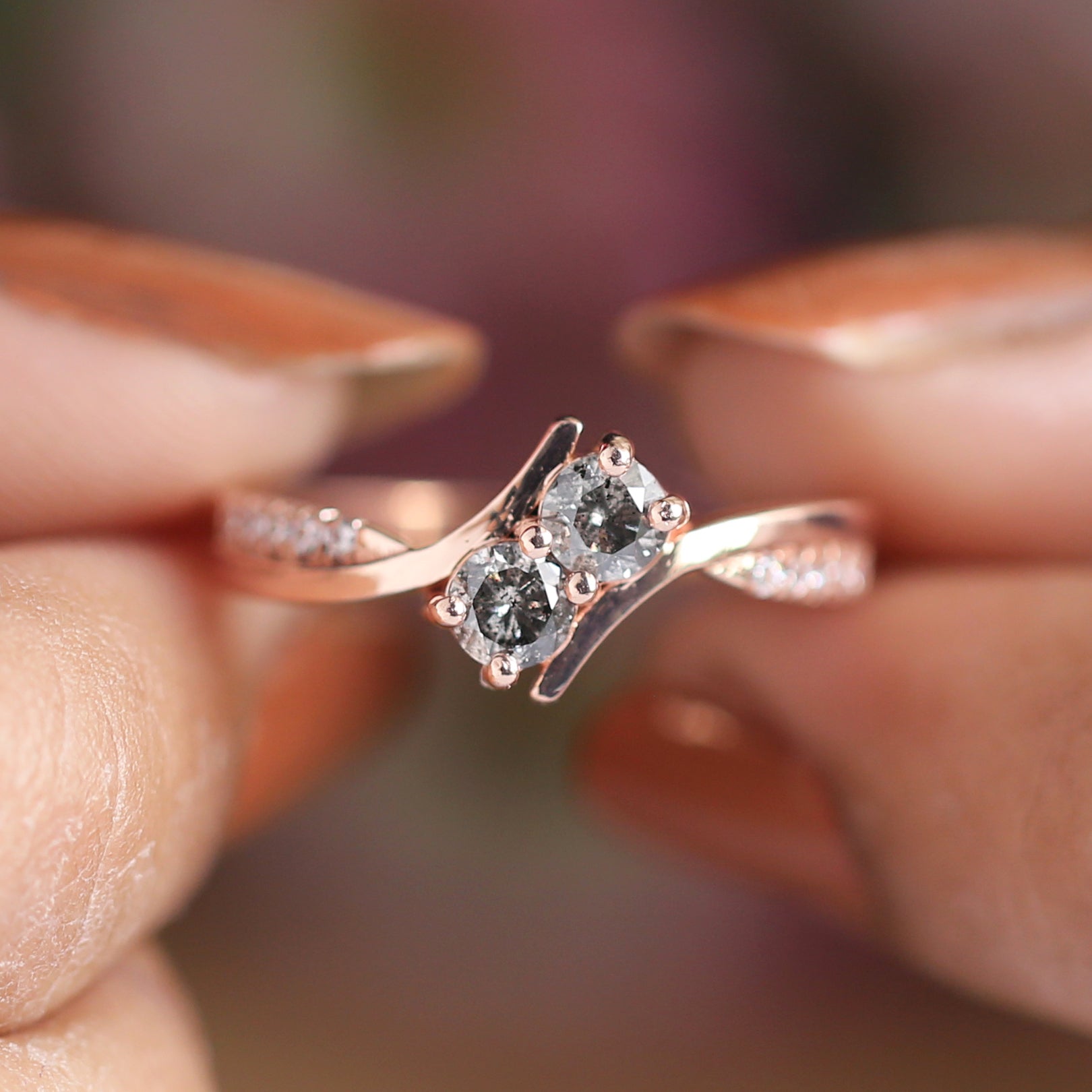 Round Cut Salt And Pepper Diamond Ring 0.40 Ct 3.70 MM Round Diamond Ring 14K Solid Rose Gold Silver Engagement Ring Gift For Her QN301