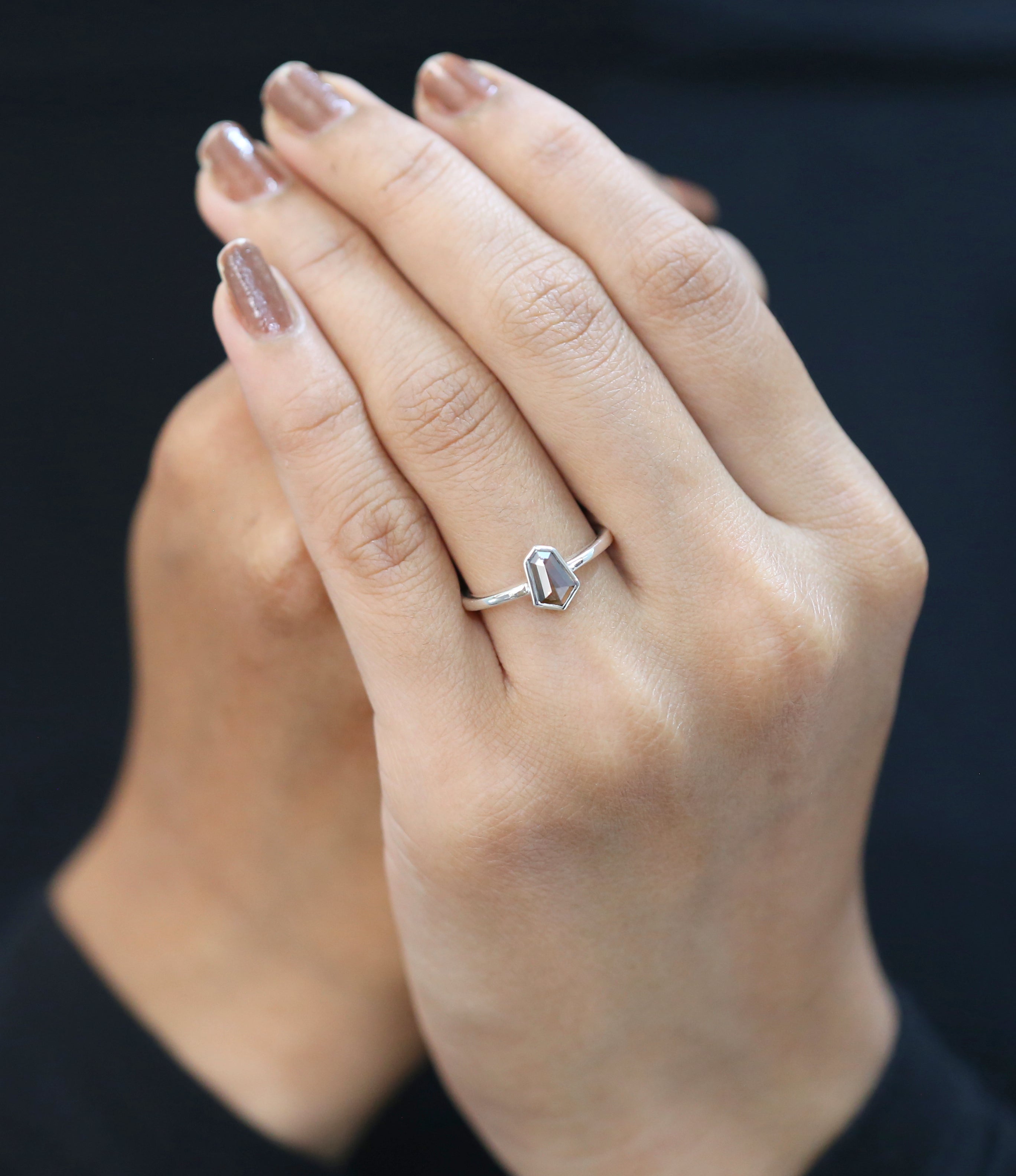 Shield Brown Color Diamond Ring 0.61 Ct 7.50 MM Shield Cut Diamond Ring 14K Solid White Gold Silver Engagement Ring Gift For Her QL1755